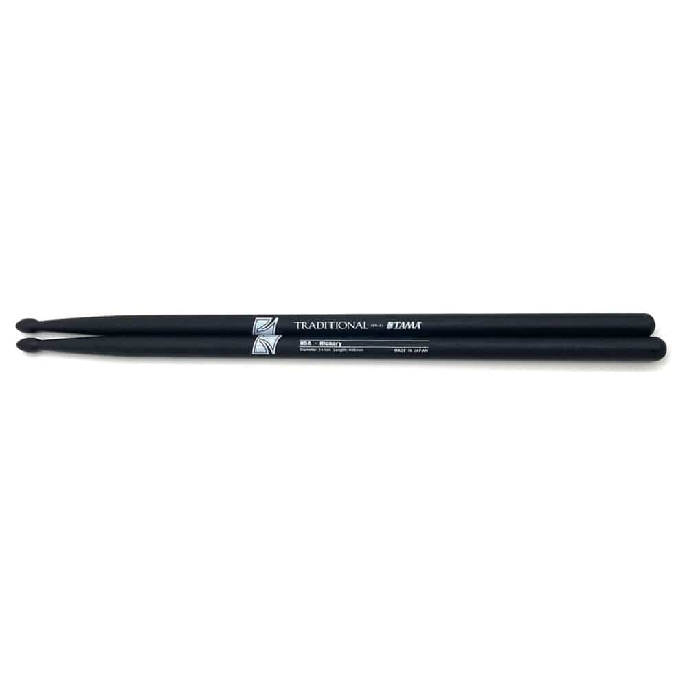 tama drumsticks matte black tama traditional series 5a american hickory drumstick - matte black