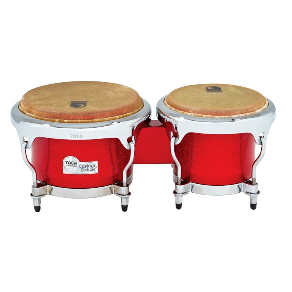 toca bongos red sparkle toca percussion custom deluxe series fiberglass bongos #color_red-sparkle