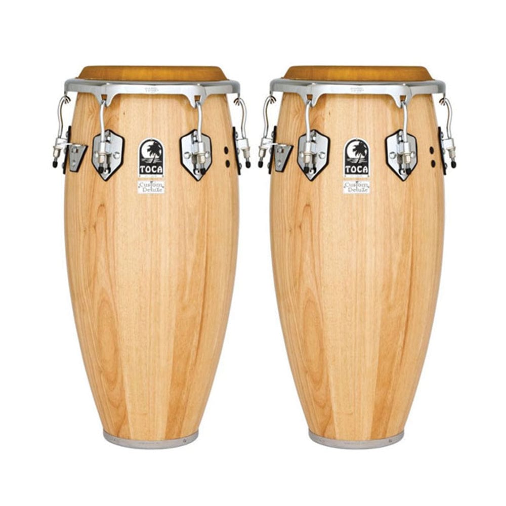 toca congas natural walnut toca percussions custom deluxe conga set 11" and 11.75" without stand