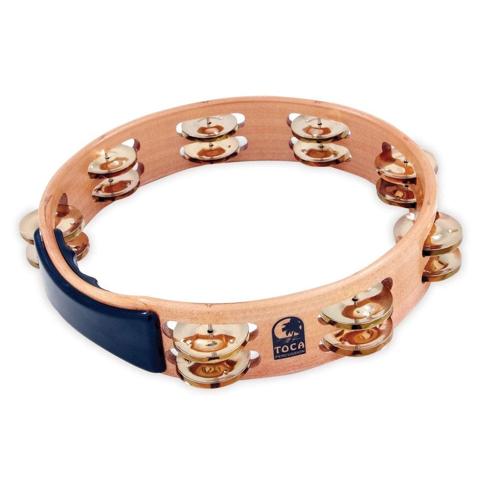 toca tambourines 10 inch toca percussion acacia wood t1010-ab 10 inch brass jingles tambourine