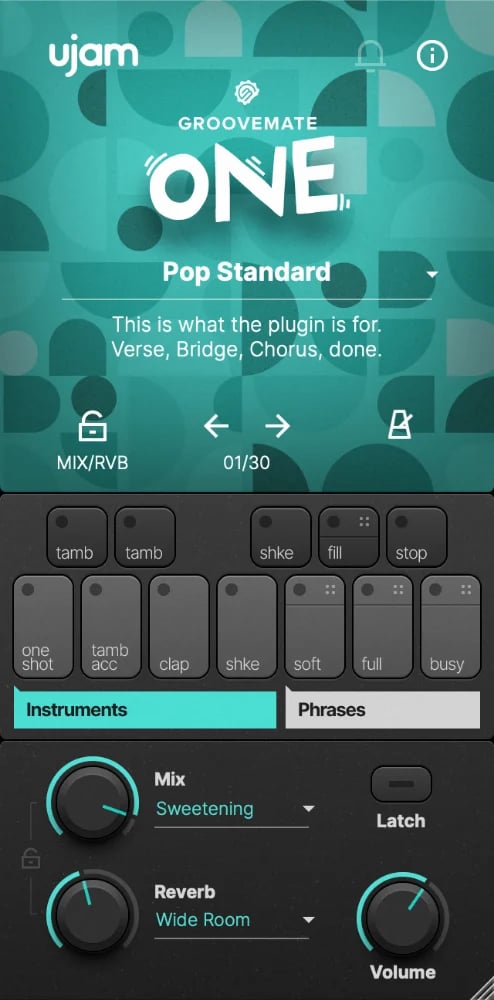 Ujam Virtual Instruments UJAM Groovemate ONE: Drum Machine – Professional Audio Software & Plugin