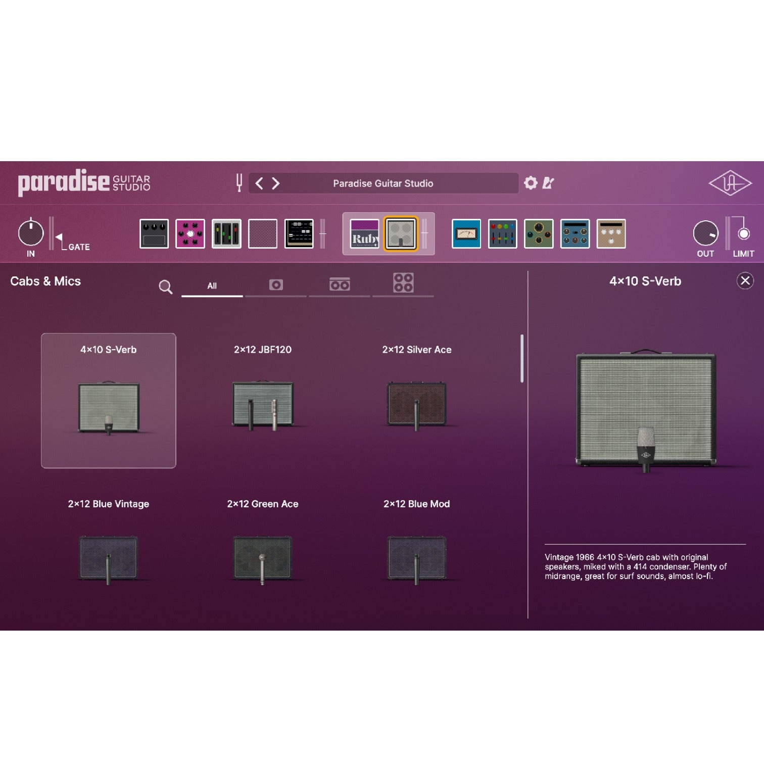 UNIVERSAL AUDIO Virtual Processors Universal Audio Paradise Guitar Studio – Professional Audio Software & Plugin