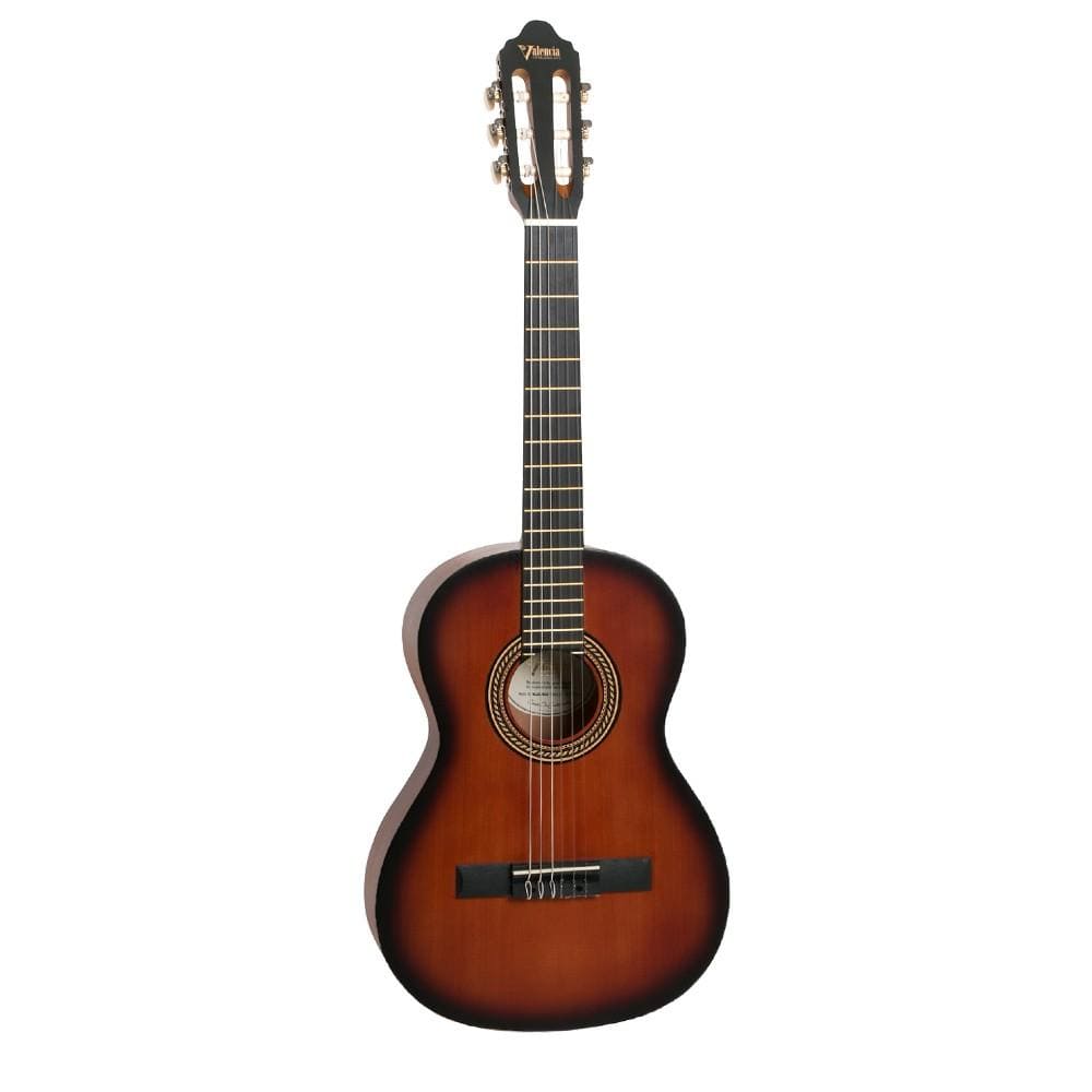 valencia classical guitars classic sunburst valencia vc203 3/4 size transparent satin finish classical guitar #color_classic-sunburst
