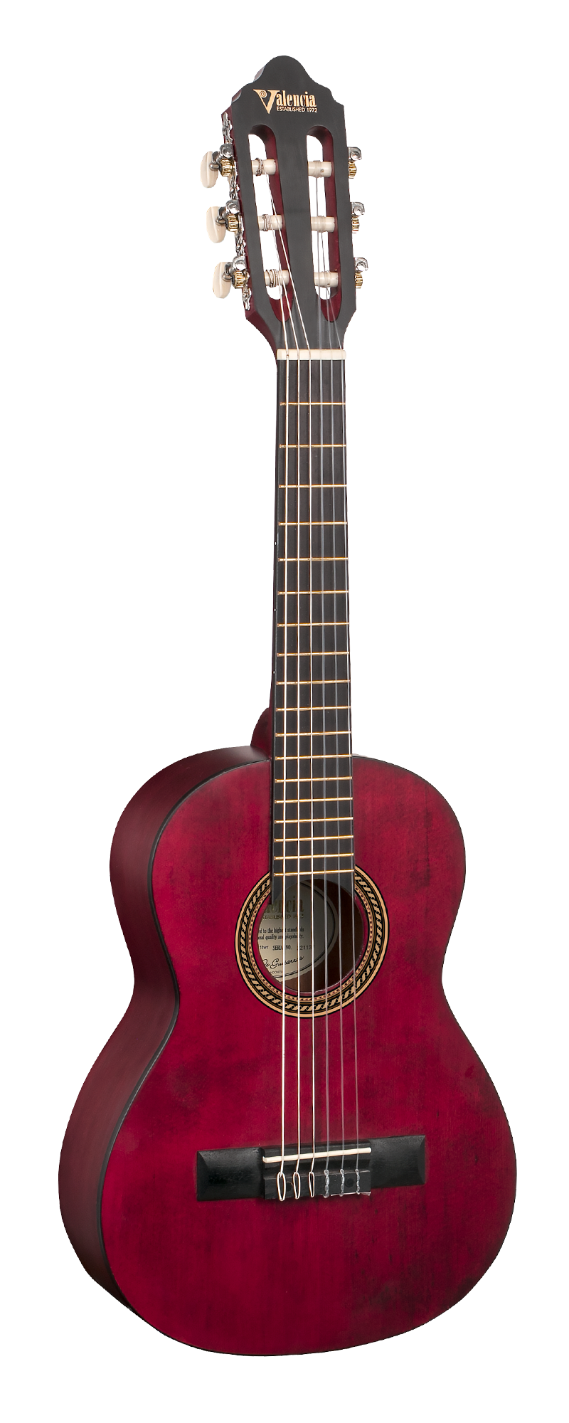 Valencia Classical Guitars Transparent Wine Red Valencia 200 Series 1/4 Size Classical Guitar