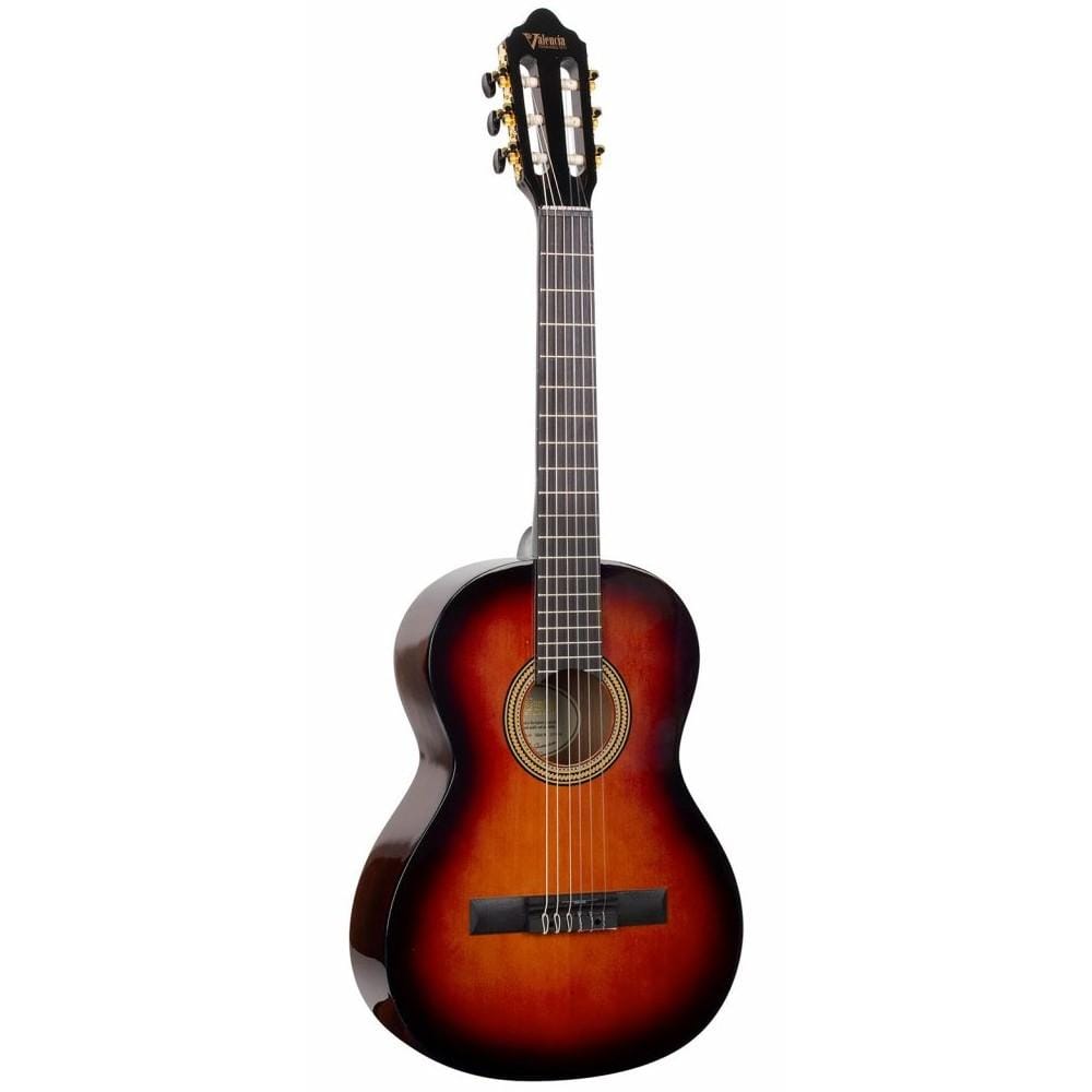 valencia classical guitars valencia vc263h 3/4 size hi gloss hybrid neck classical guitar- classic sunburst