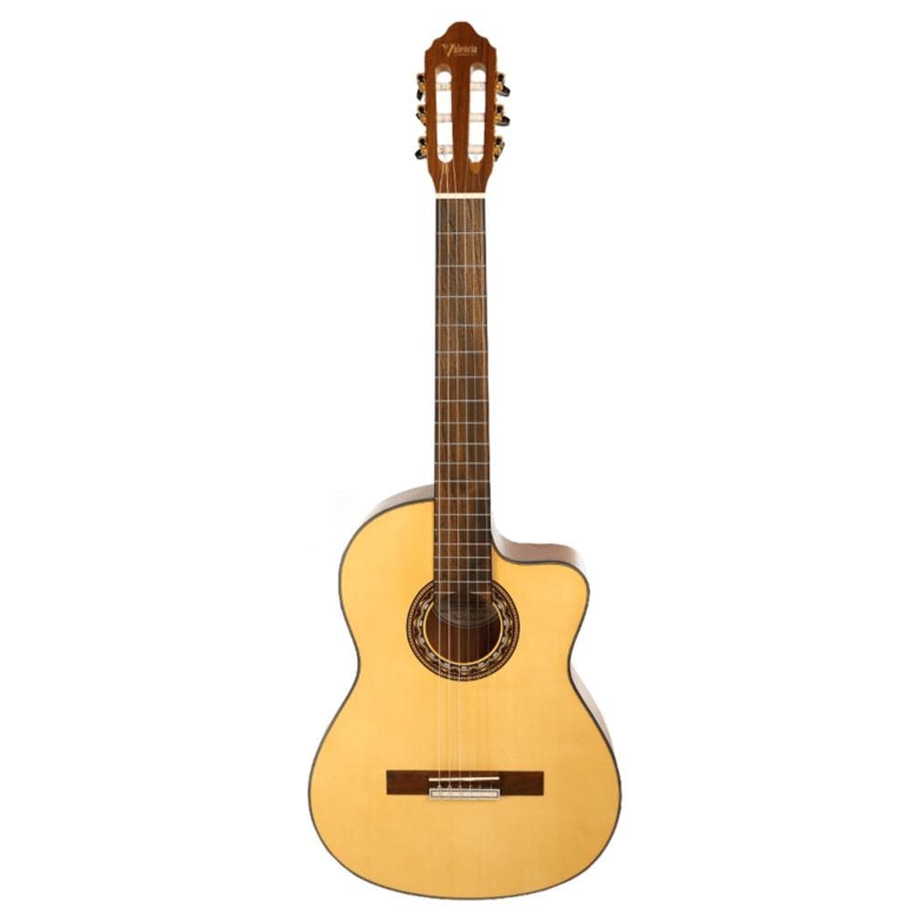 valencia classical guitars valencia vc304cet 4/4 size 300 series cutaway semi acoustic classical guitar with truss rod