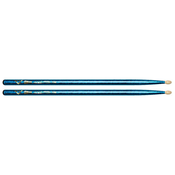 vater drumsticks vater vcb5an 5a nylon tip colour wrap drumsticks - blue sparkle