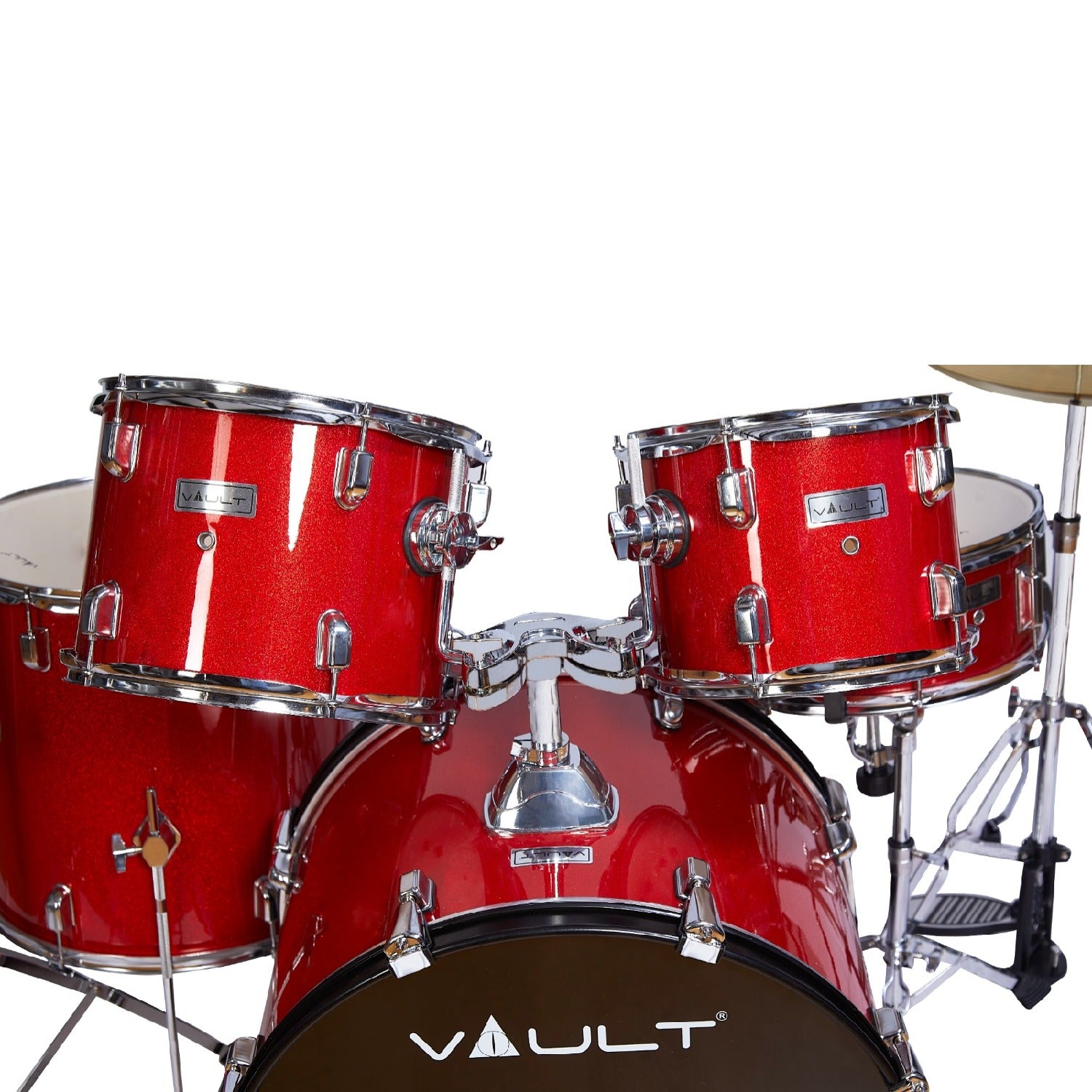 Vault Acoustic Drum Kits Vault Groover 22" 5-Piece Acoustic Drum Kit with Hardware, Cymbals & Throne #color_red-sparkle