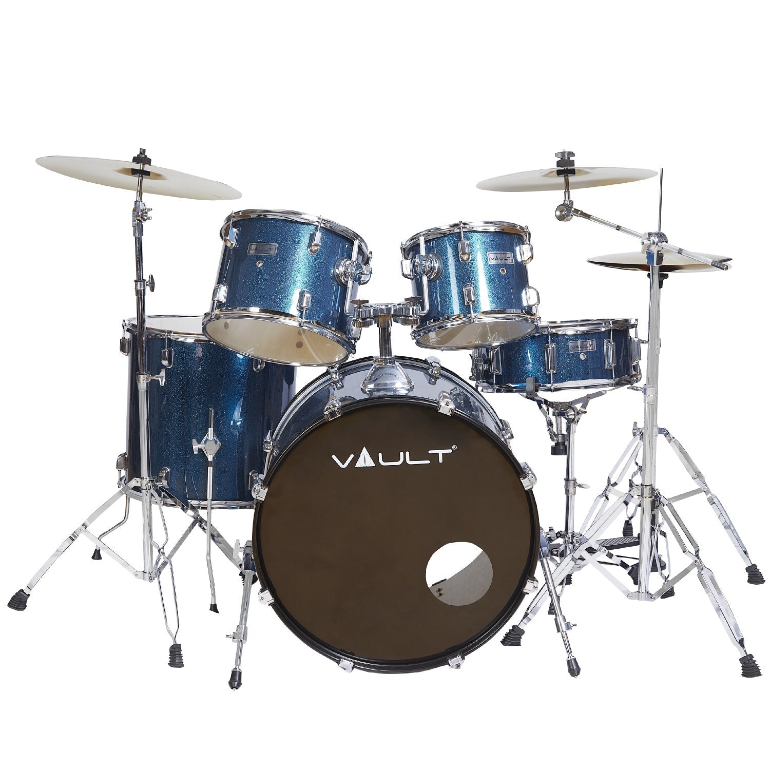 Vault Acoustic Drum Kits Vault Groover 22" 5-Piece Acoustic Drum Kit with Hardware, Cymbals & Throne#color_blue-sparkle