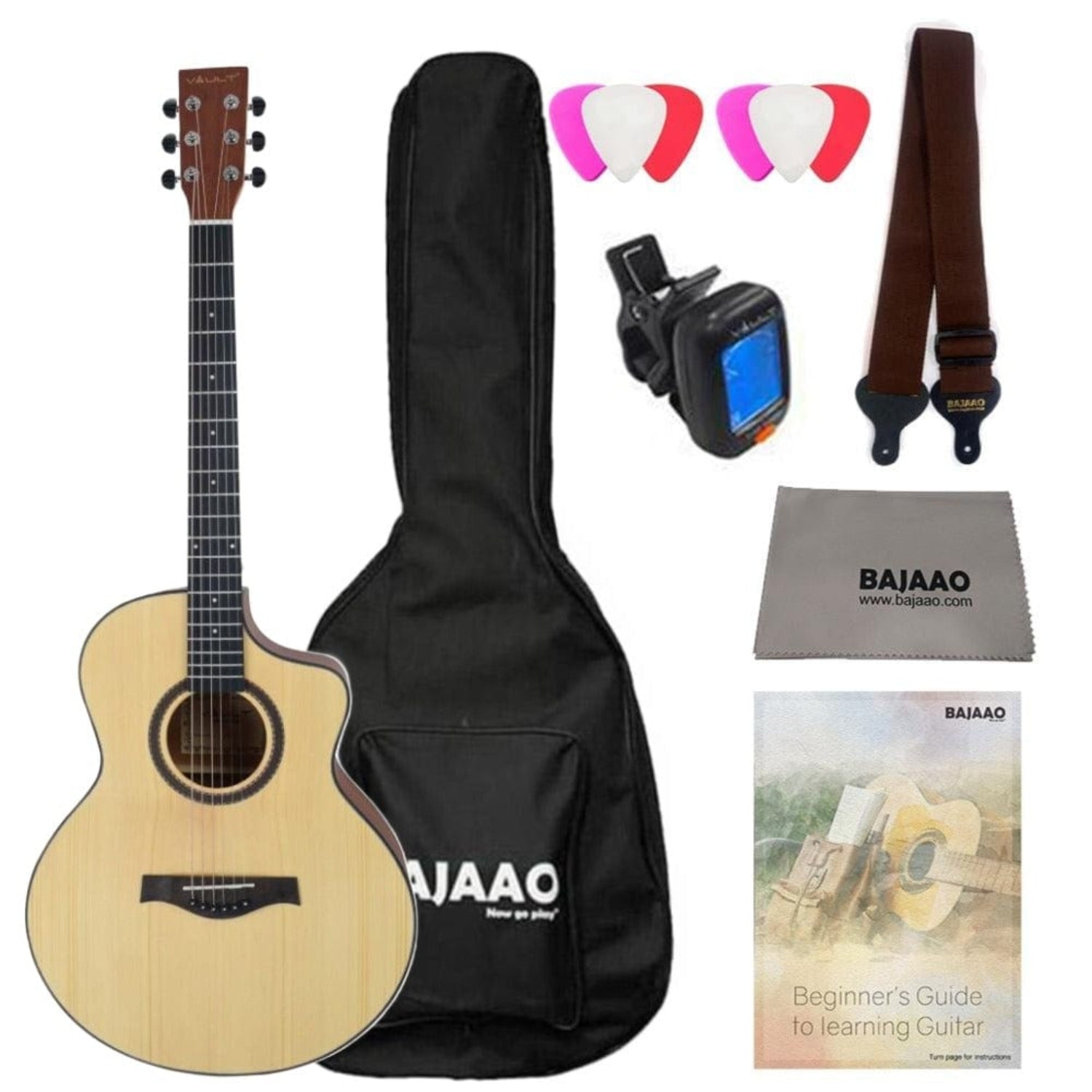 Vault Acoustic Guitars Acoustic / Bundle / Natural Vault EA40 41 inch Premium Solid Spruce-Top Cutaway Acoustic Guitar