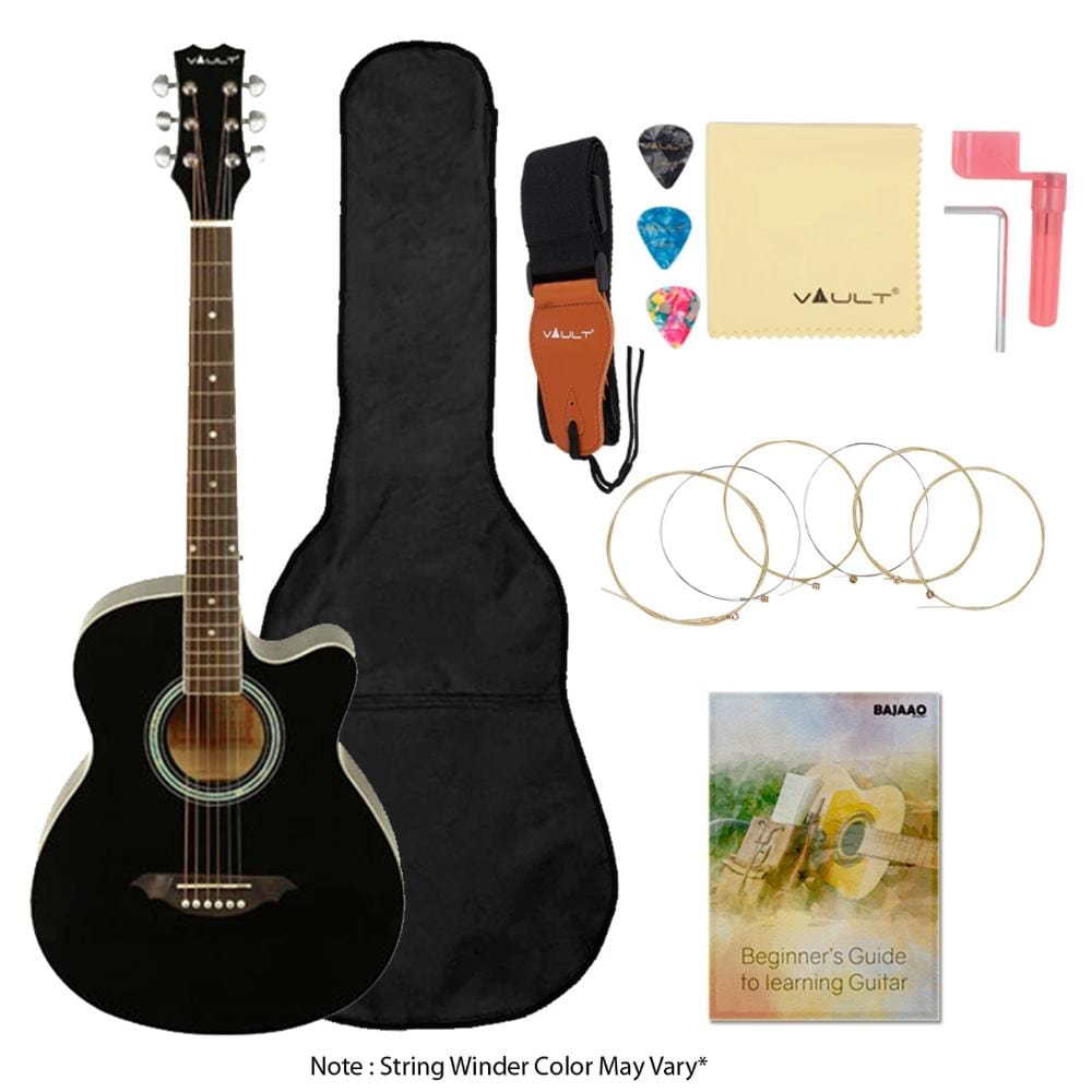 vault acoustic guitars vault ea10 40inch medium cutaway acoustic guitar - black