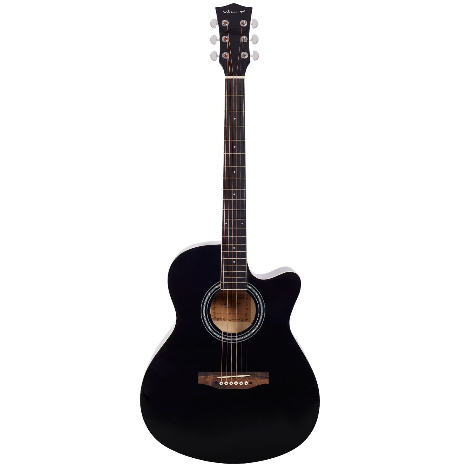 Vault Acoustic Guitars Vault EA20 Guitar Kit with Learn to Play Ebook, Bag, Strings, Straps, Picks, String winder & Polishing Cloth - 40 inch Cutaway Acoustic Guitar #type_acoustic,orientation_right-handed,color_black