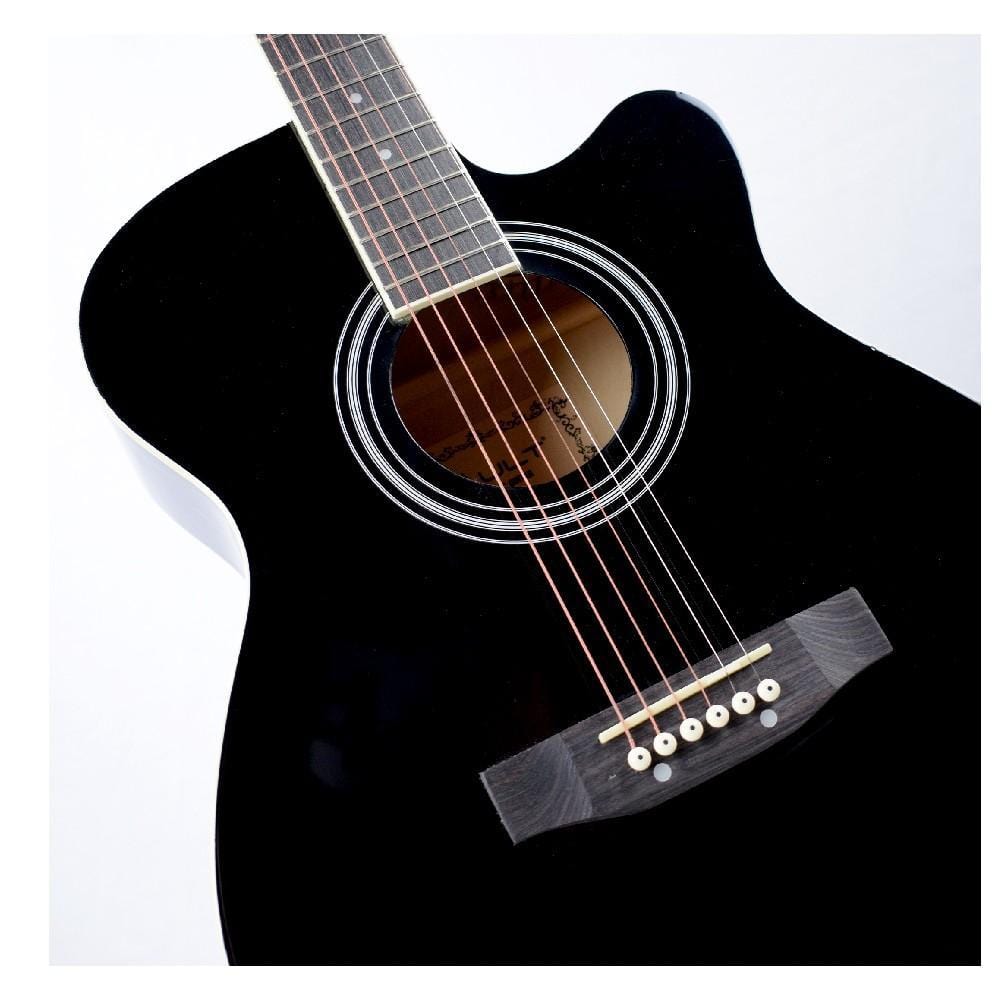 vault acoustic guitars vault ea20 guitar kit with learn to play ebook, bag, strings, straps, picks, string winder & polishing cloth - 40 inch cutaway acoustic guitar - open box