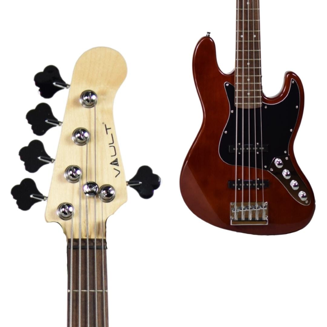 vault bass guitars high gloss mahogany vault performer pro jb5 string electric bass guitar with gigbag - high gloss solid mahogany