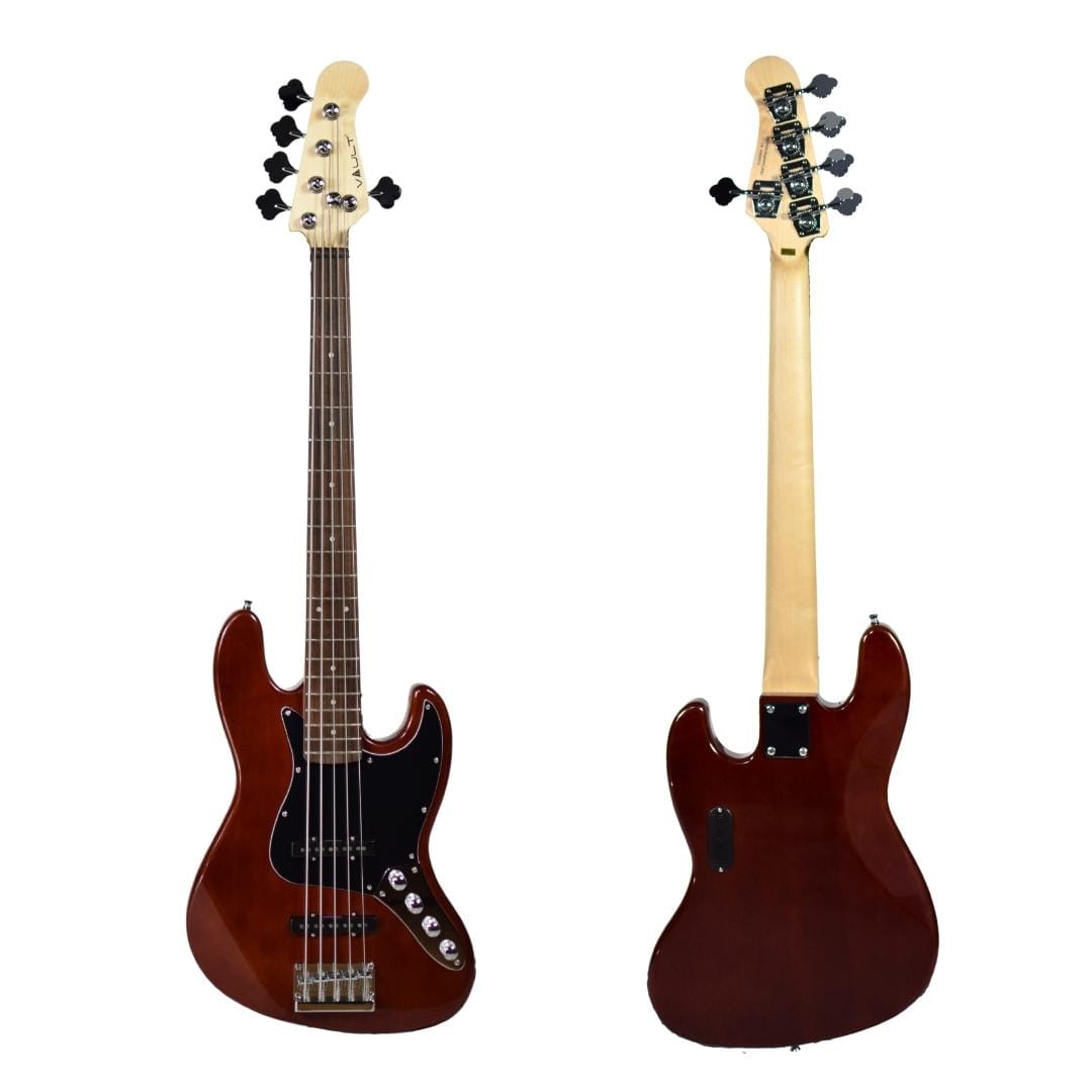 vault bass guitars high gloss mahogany vault performer pro jb5 string electric bass guitar with gigbag - high gloss solid mahogany