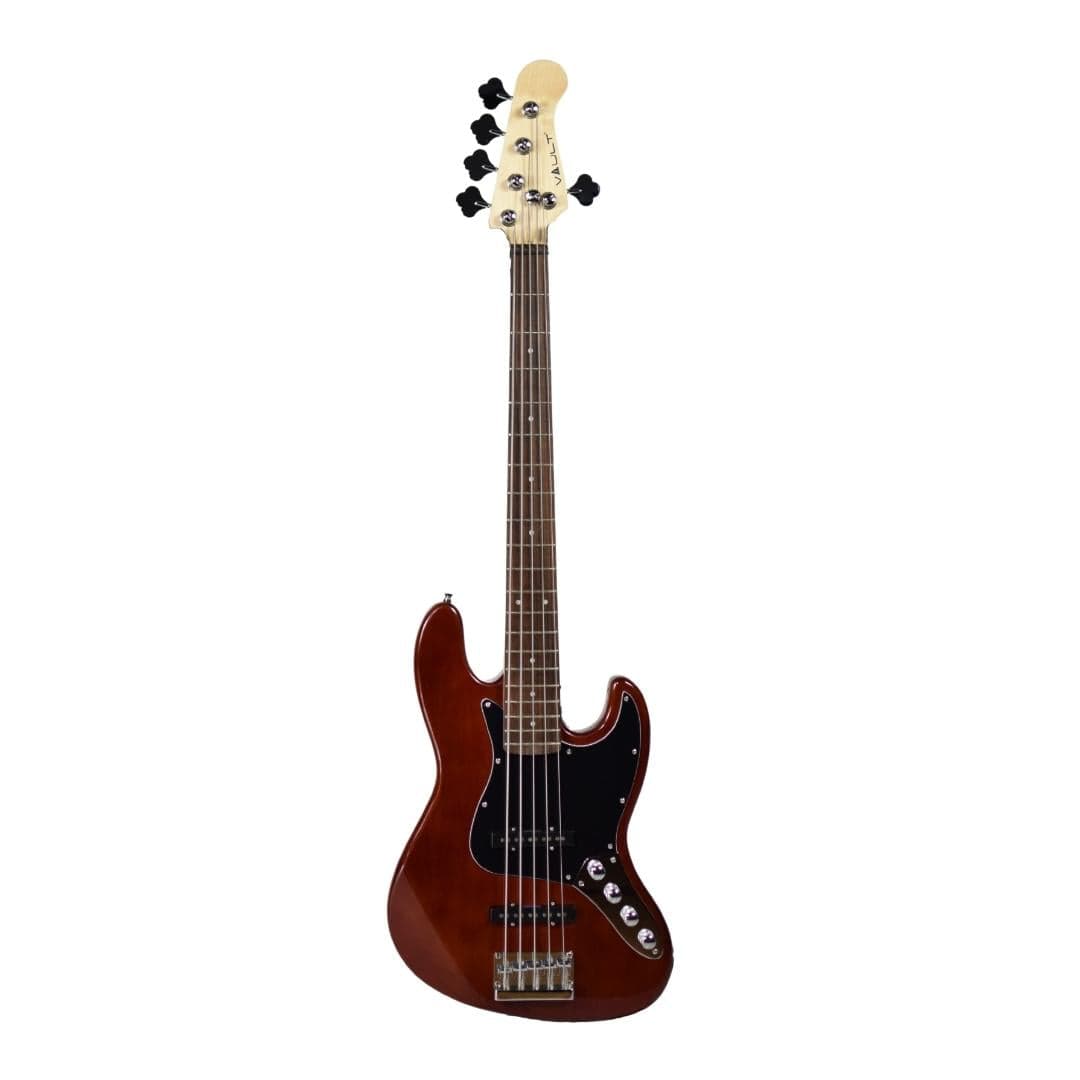 vault bass guitars high gloss mahogany vault performer pro jb5 string electric bass guitar with gigbag - high gloss solid mahogany
