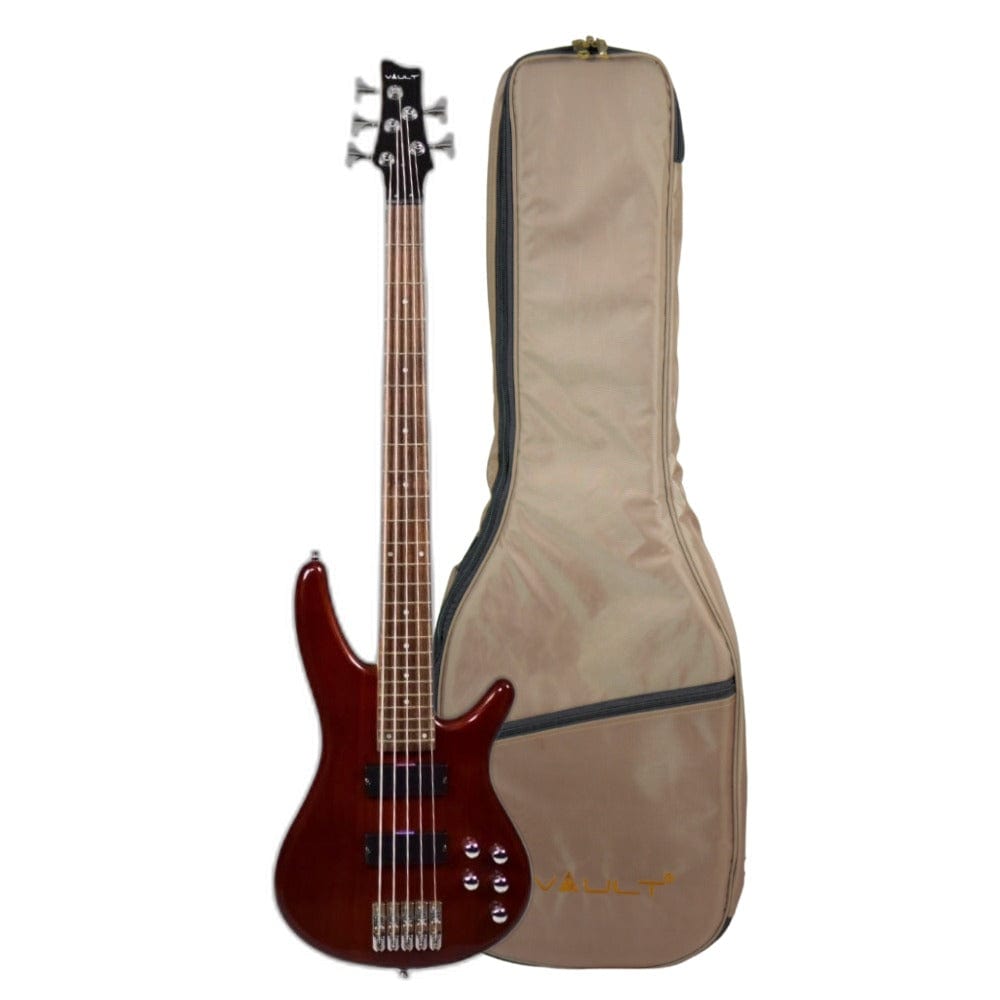 vault bass guitars high gloss mahogany vault performer pro rb5 five string electric bass guitar with gigbag - high gloss solid mahogany #color_high-gloss-mahogany