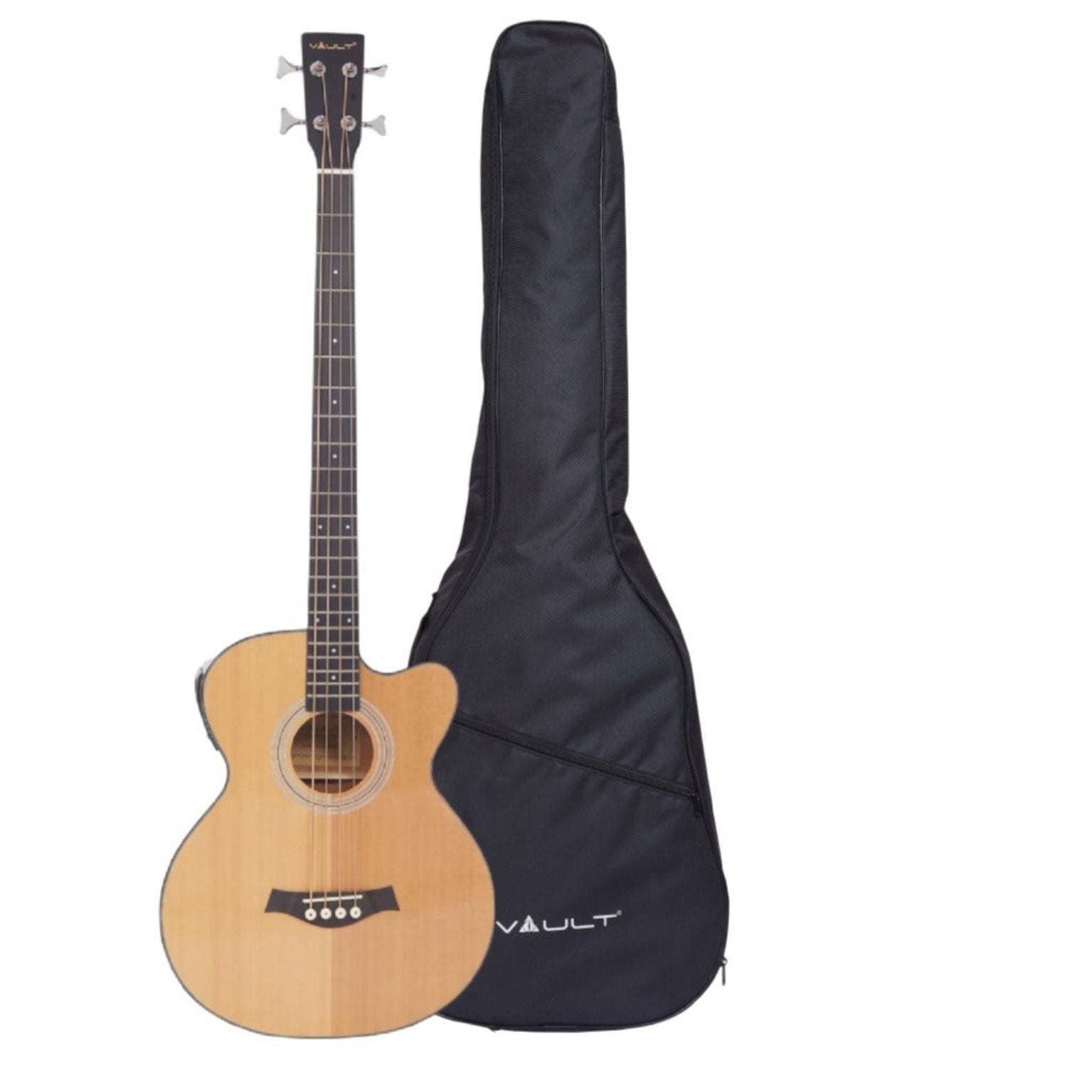 Vault Bass Guitars Natural / 34 Inch Long Scale Length Vault EB40CE 4 String Solid-Top Acoustic Bass Guitar With EQ and Padded Gigbag - 34" Long Scale Length #color-natural_size-34-inch-long-scale-length
