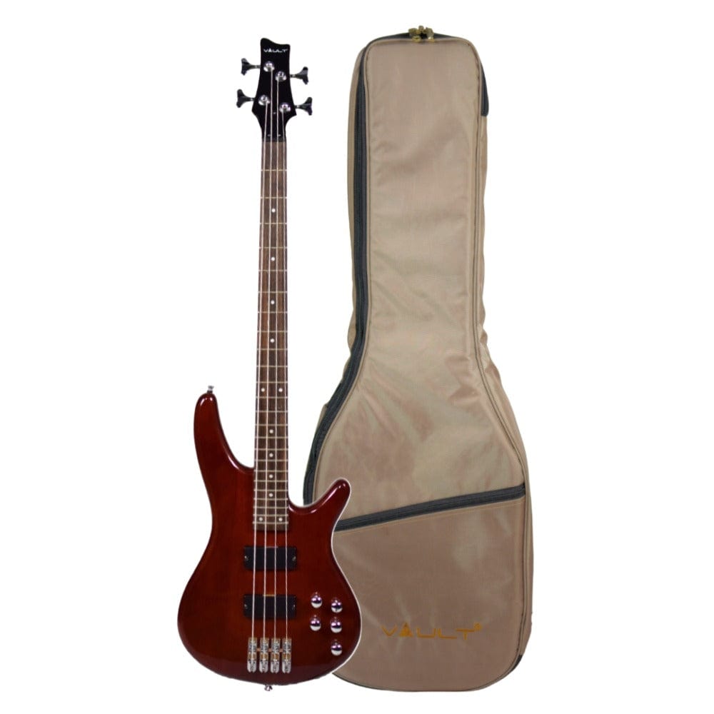 vault bass guitars rb4 vault performer pro rb4 four string electric bass guitar with gigbag - high gloss solid mahogany