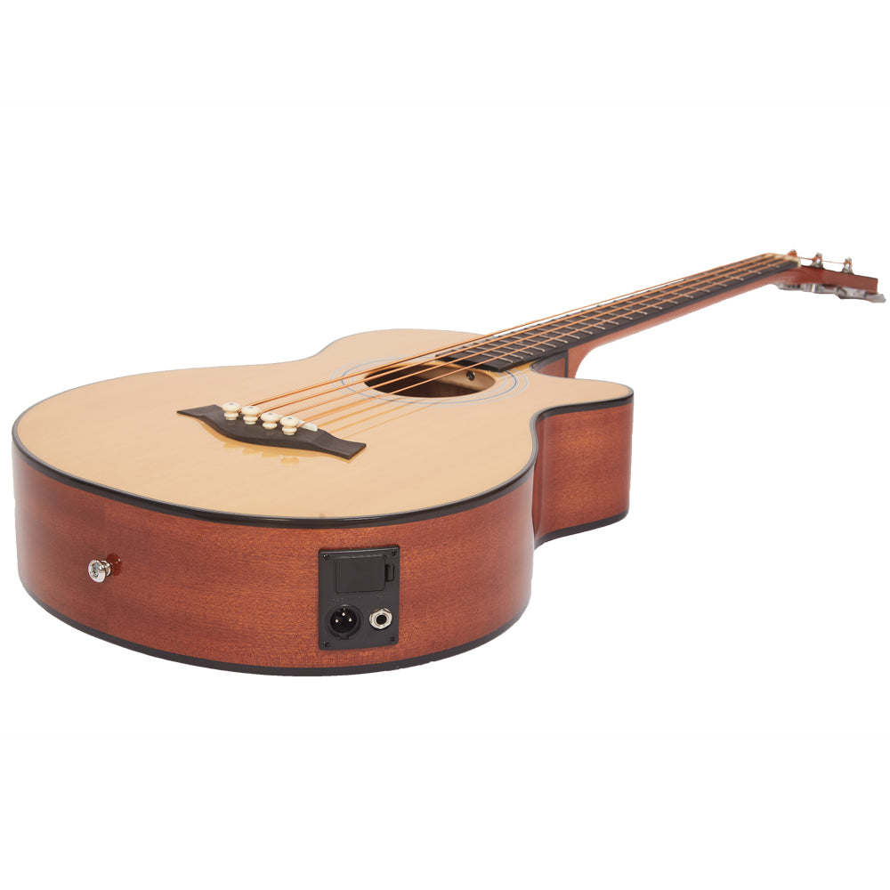 Vault Bass Guitars Vault EB40CE 4 String Solid-Top Acoustic Bass Guitar With EQ and Padded Gigbag - 34" Long Scale Length