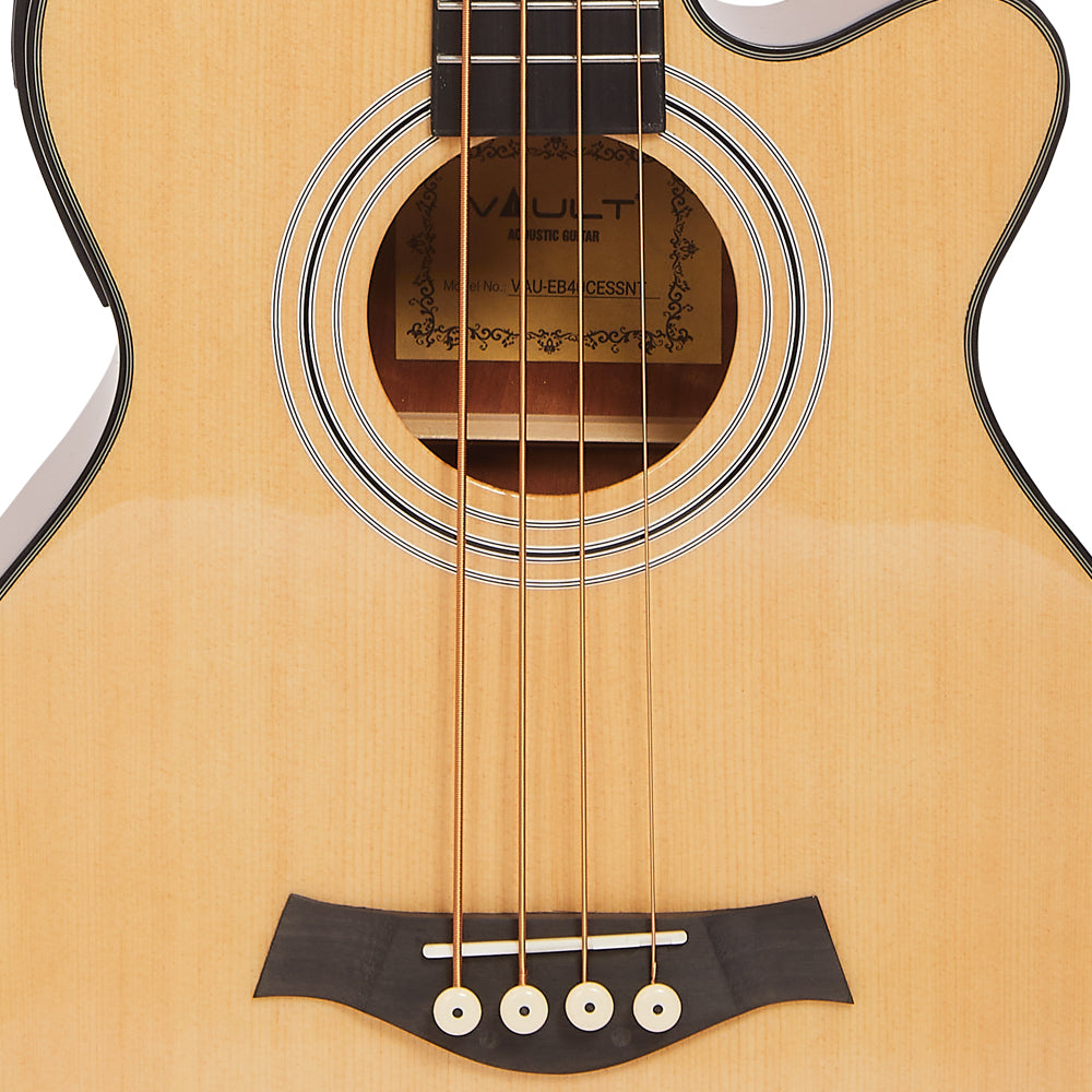 Vault Bass Guitars Vault EB40CE 4 String Solid-Top Acoustic Bass Guitar With EQ and Padded Gigbag - 34" Long Scale Length