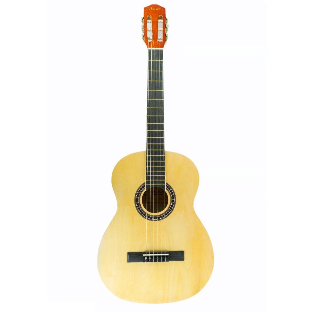 vault classical guitars natural gloss vault cl-20 4/4 size classical guitar with gigbag, tuner, strap, polishing cloth & ebook - natural gloss