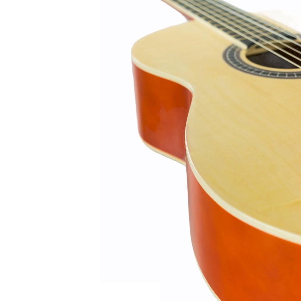 vault classical guitars natural gloss vault cl-20 4/4 size classical guitar with gigbag, tuner, strap, polishing cloth & ebook - natural gloss