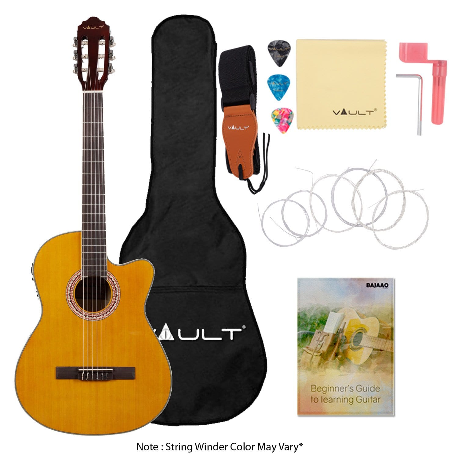 vault classical guitars vault ec3920cyw 39-inch premium cutaway classical guitar with eq-7545r eq/pickup - natural