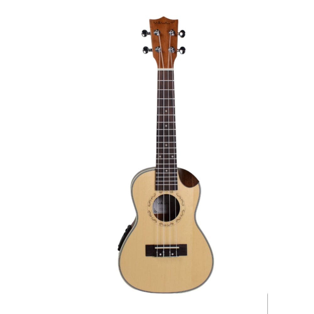 vault concert ukuleles natural vault uk-1000cce 23-inch solid spruce top premium semi cutaway electro- acoustic concert ukulele #color_natural
