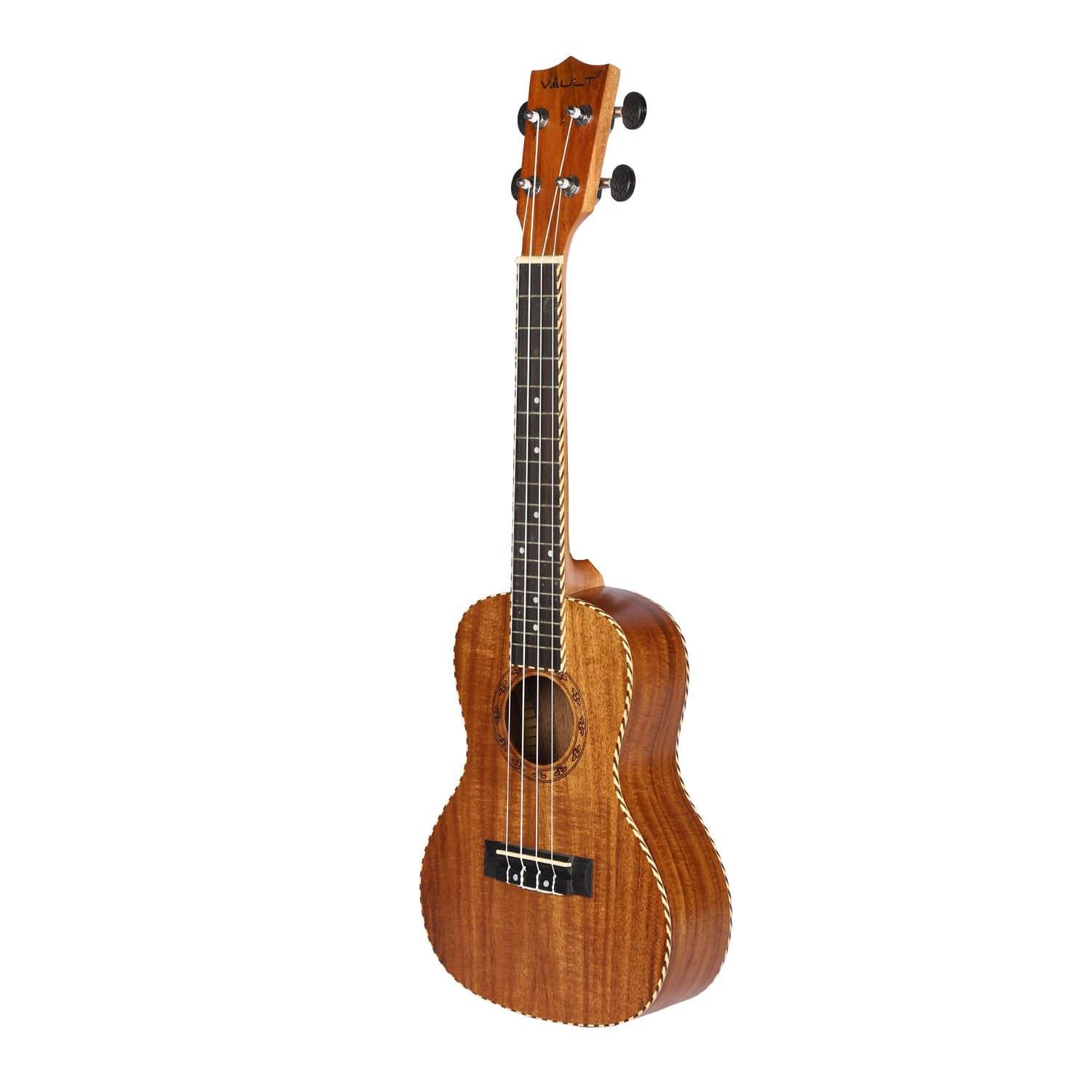 vault concert ukuleles vault uk-190 rosetta koa concert ukulele with hardshell case, polishing cloth and tuner