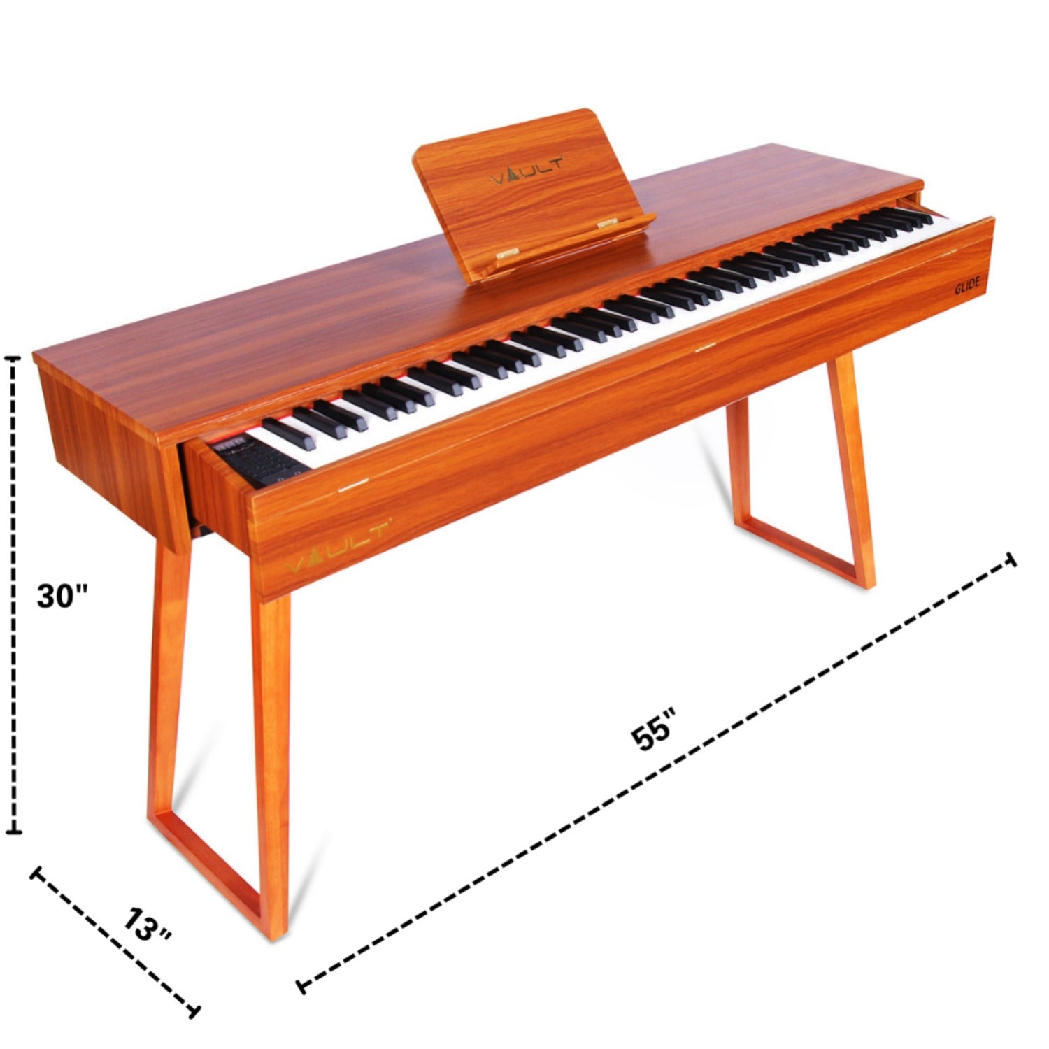 Vault Digital Pianos Brown Vault Glide 88 Key Premium Digital Piano with Stand and Pedal