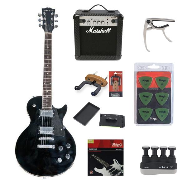 vault electric guitars bundles black vault lp1mn les paul style electric guitar deluxe bundle #color_black