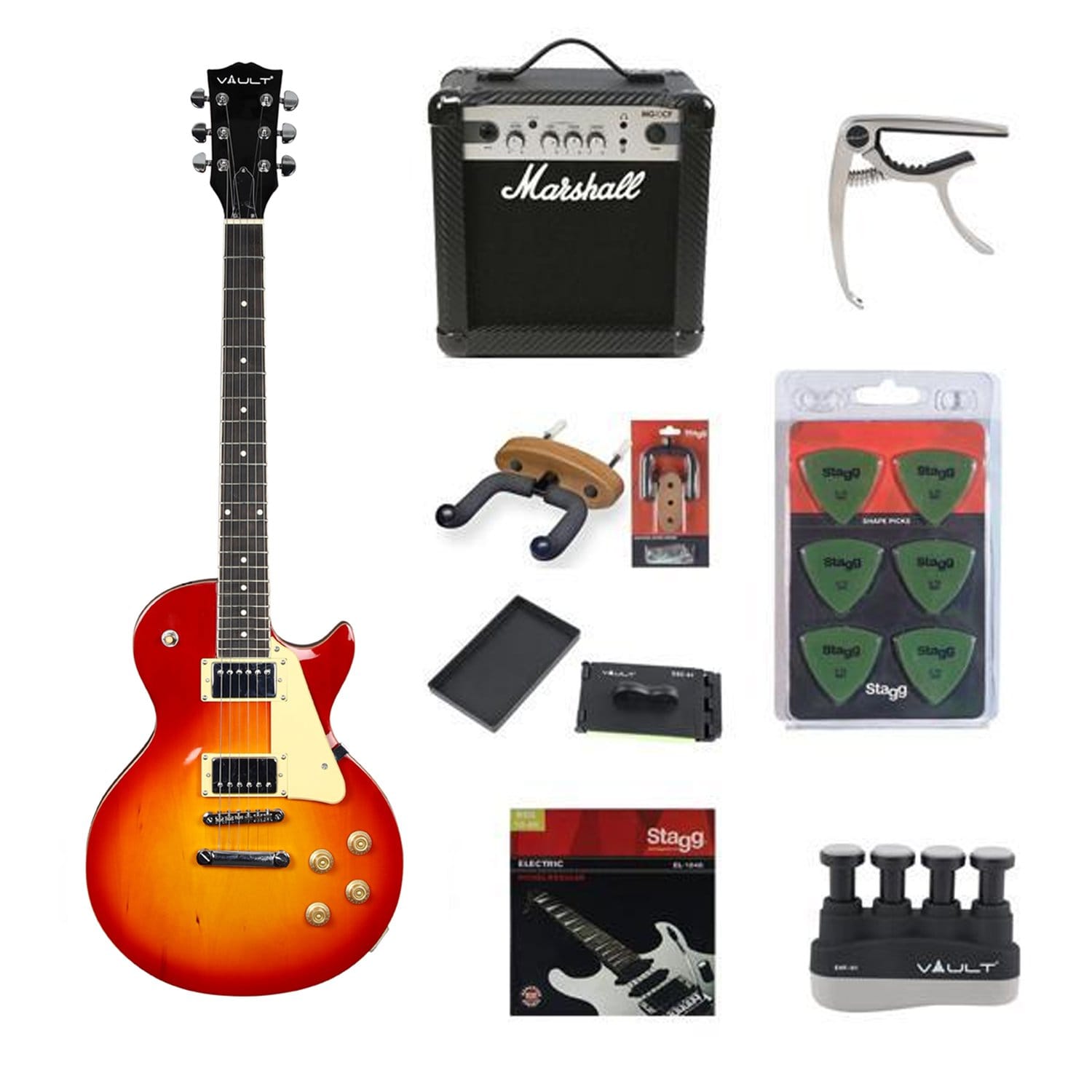 vault electric guitars bundles cherry red burst vault lp1mn les paul style electric guitar deluxe bundle