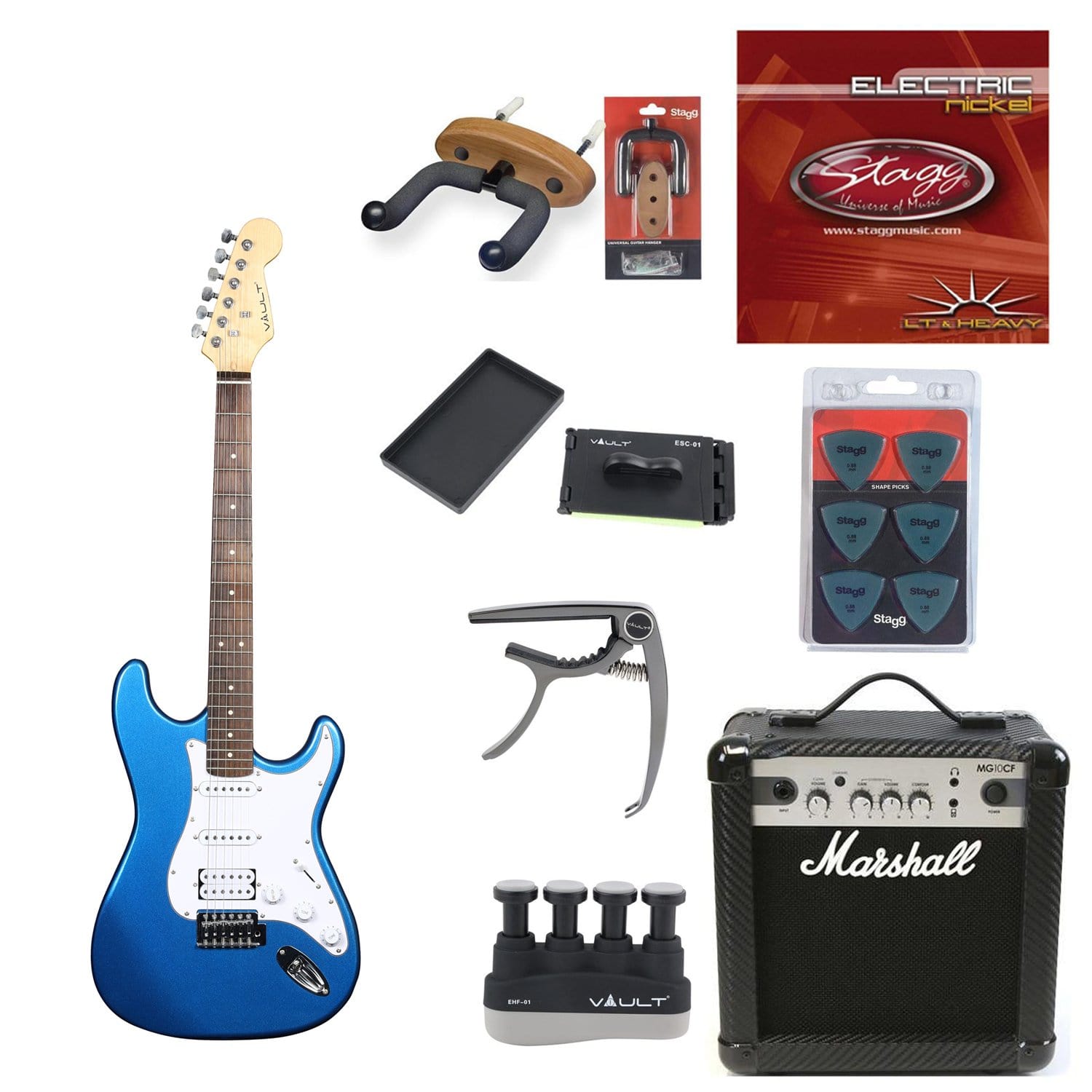 vault electric guitars bundles metallic blue vault st1rw electric guitar deluxe bundle #color_metallic-blue
