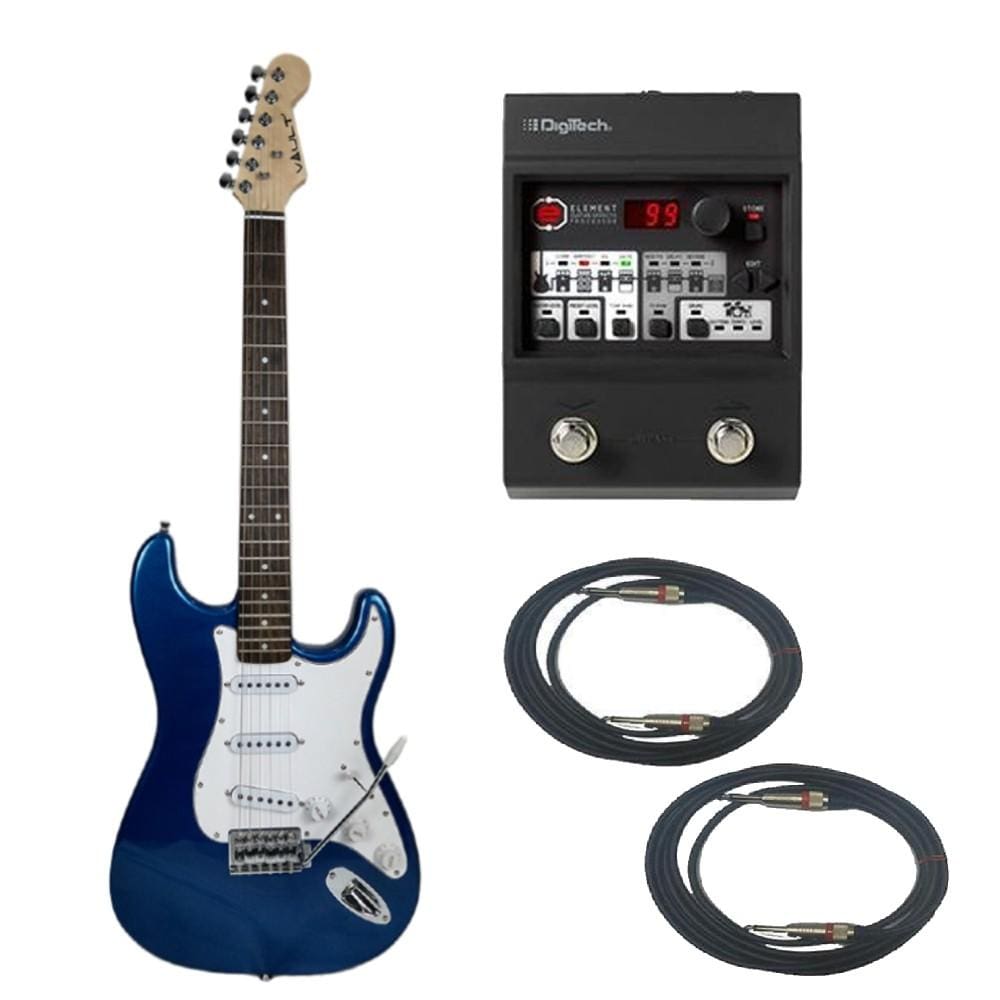 vault electric guitars bundles metallic blue vault st1rw electric guitar digitech element guitar processor bundle #color_metallic-blue