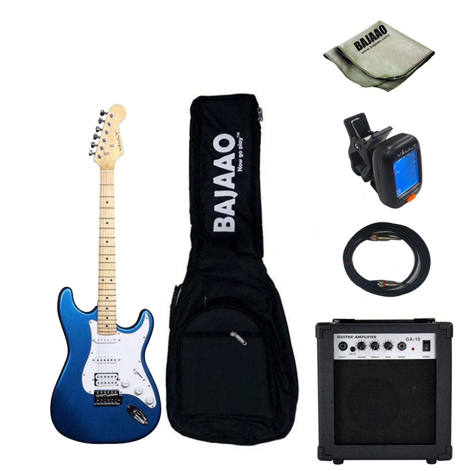 vault electric guitars bundles metallic blue with ga-10 vault st1m electric guitar basic bundle #color_metallic-blue-with-ga-10