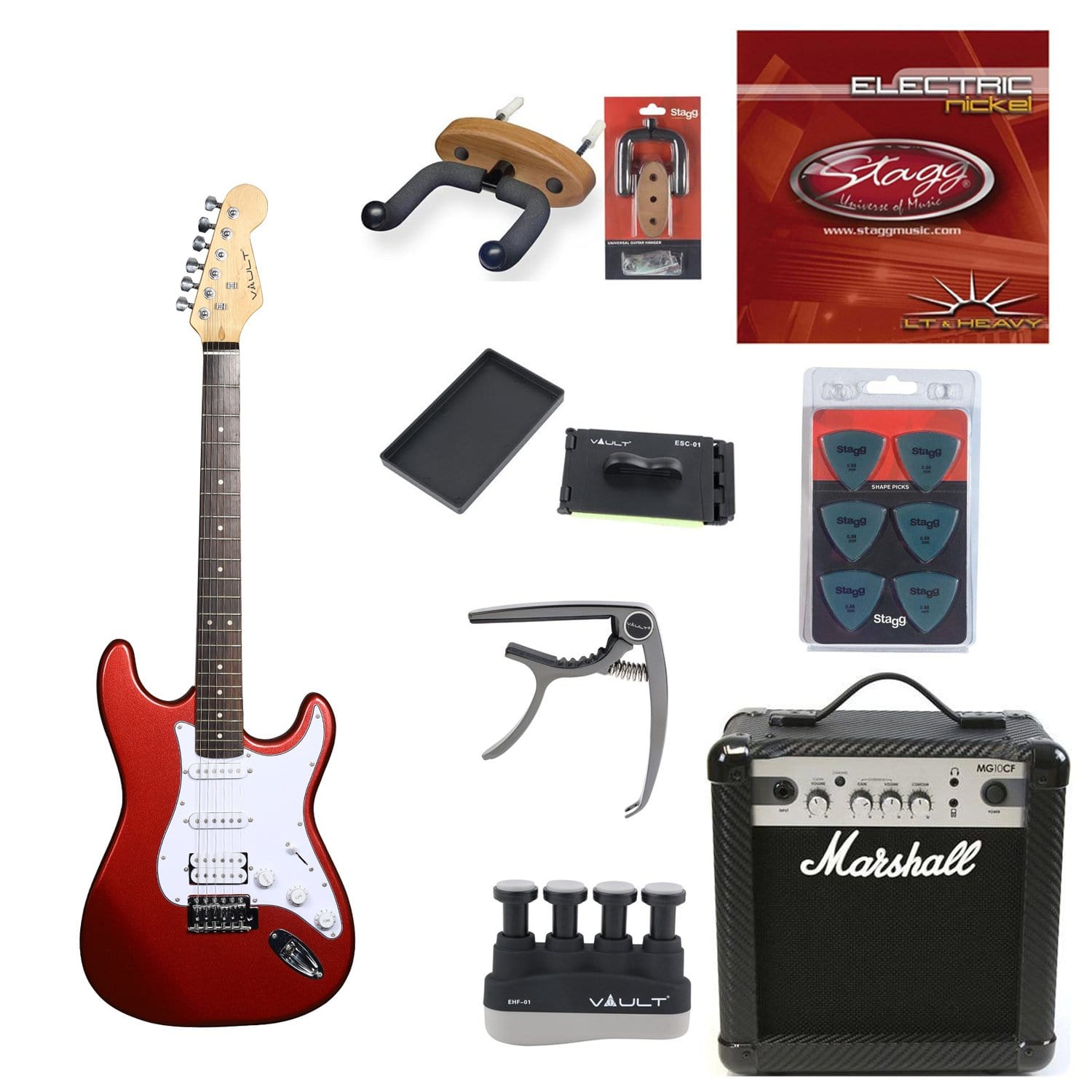 vault electric guitars bundles metallic red vault st1rw electric guitar deluxe bundle #color_metallic-red