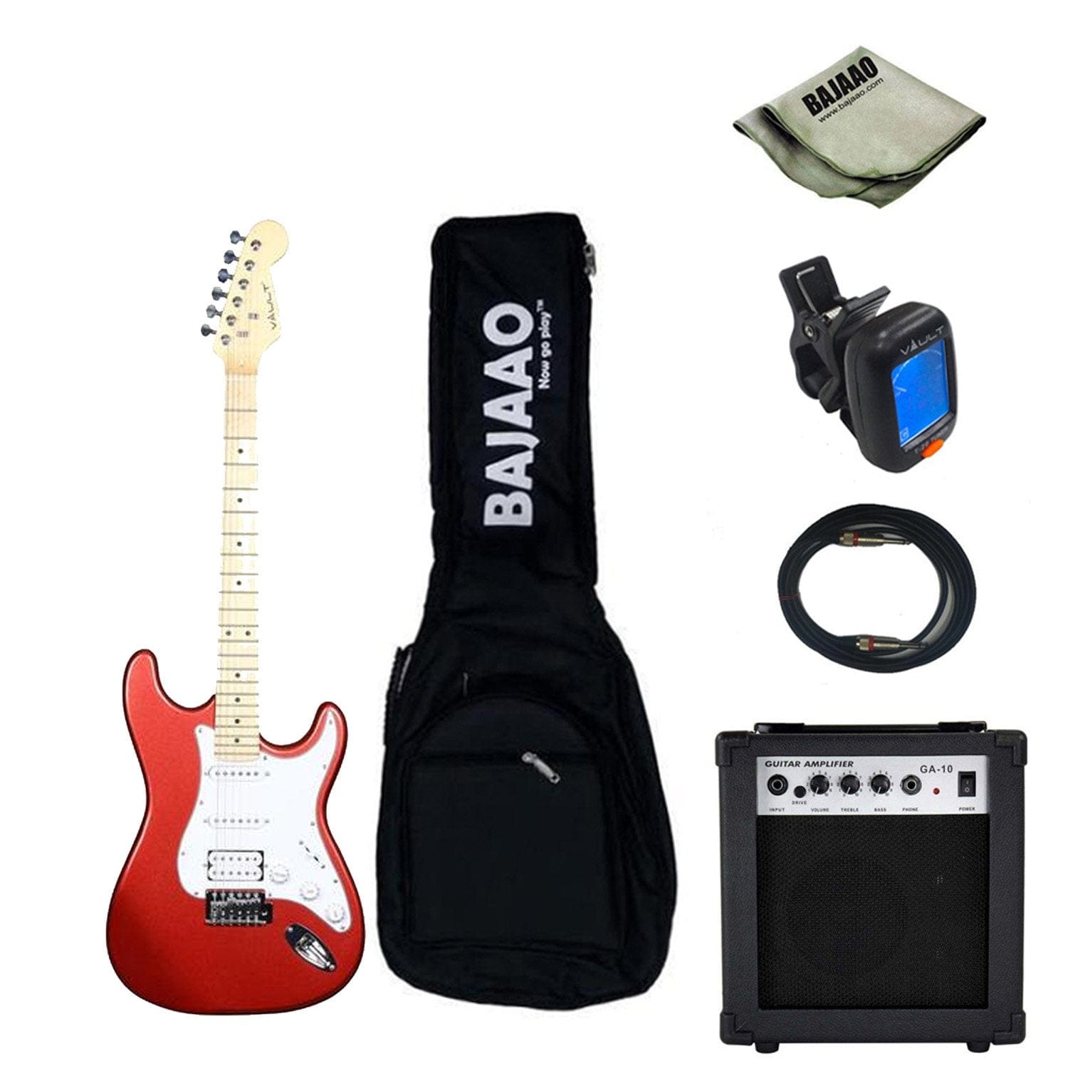 vault electric guitars bundles metallic red with ga-10 vault st1m electric guitar basic bundle