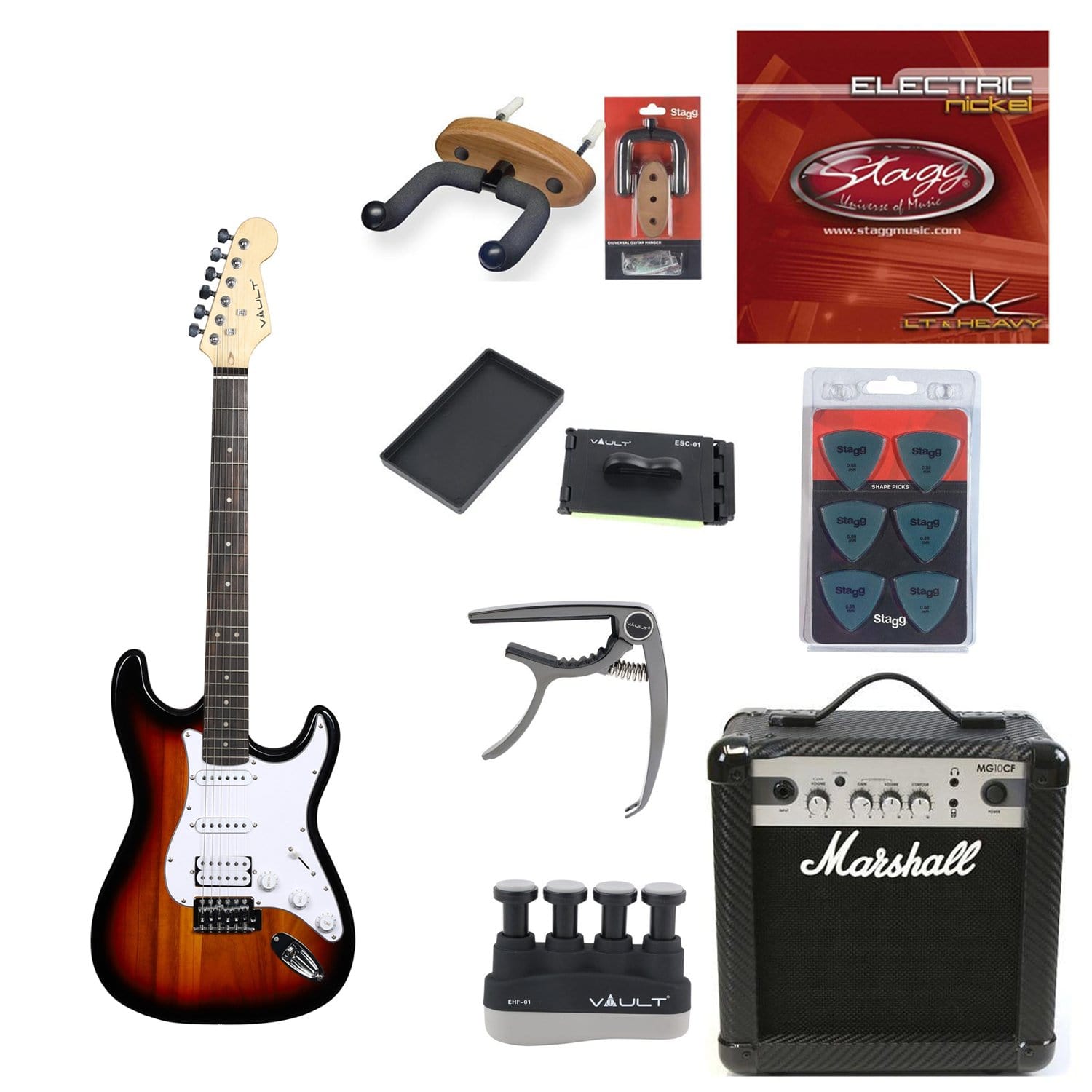 vault electric guitars bundles sunburst vault st1rw electric guitar deluxe bundle #color_sunburst