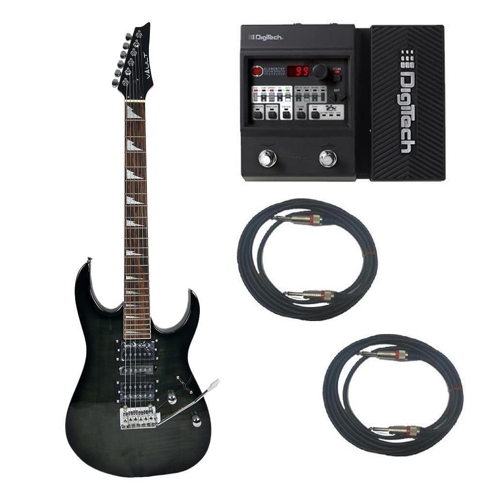 vault electric guitars bundles transparent black vault rg1rw soloist style electric guitar with digitech element xp elmtxpv-01 guitar processor bundle