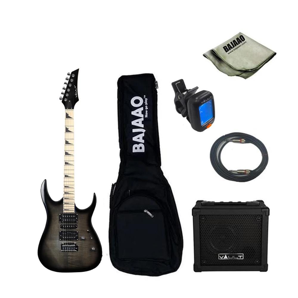 vault electric guitars bundles transparent black with vault fury 15 vault rg1 electric guitar gigbag bundle with die-cast tuners and dual-action truss rod #color_transparent-black-with-vault-fury-15