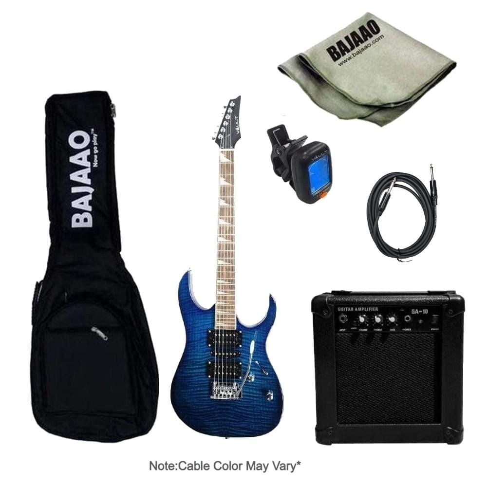vault electric guitars bundles transparent blue vault rg1 soloist premium electric guitar with gigbag, amplifier, tuner, cable, polishing cloth & ebook #color_transparent-blue