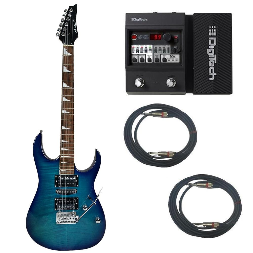 vault electric guitars bundles transparent blue vault rg1rw soloist style electric guitar with digitech element xp elmtxpv-01 guitar processor bundle #color_transparent-blue