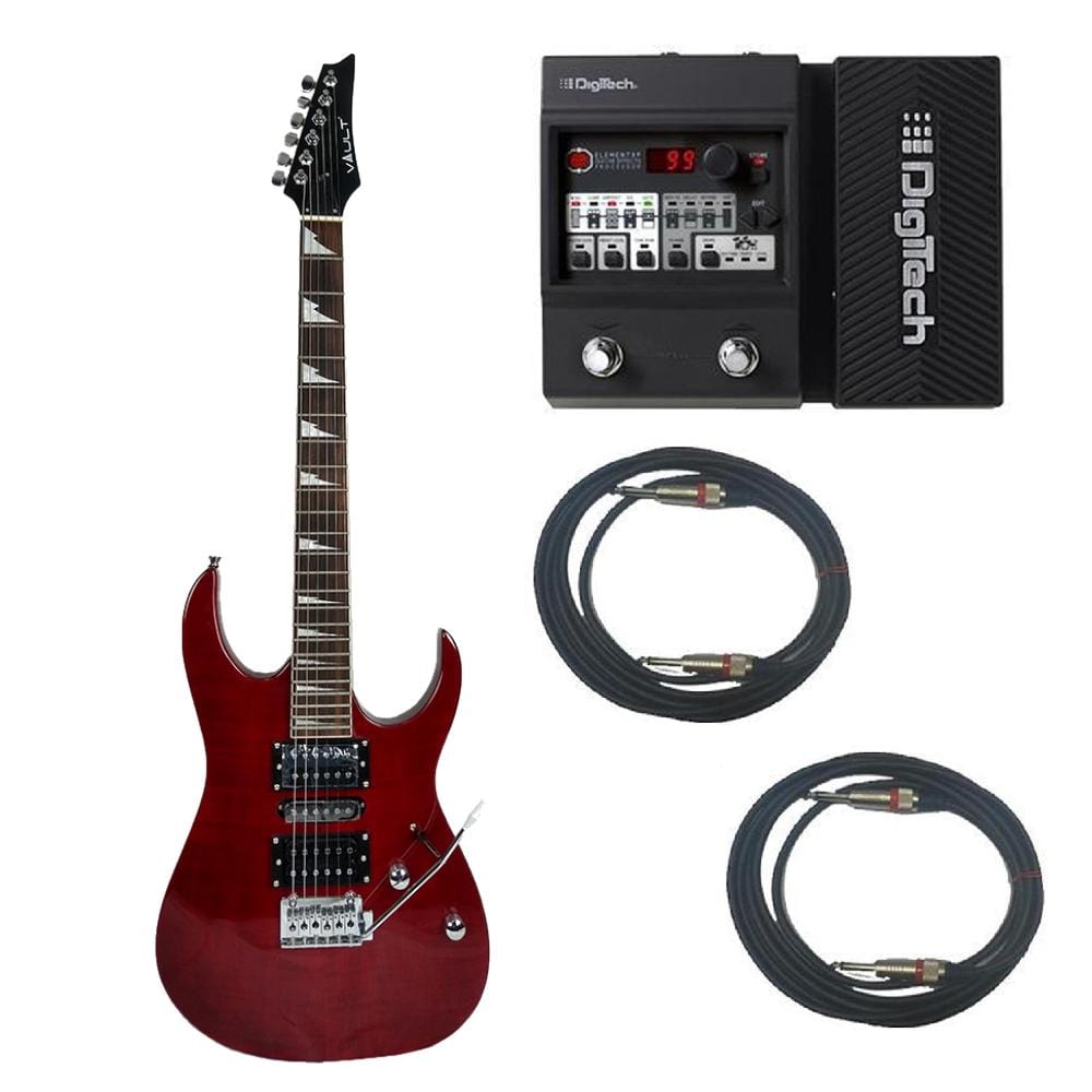 vault electric guitars bundles transparent red vault rg1rw soloist style electric guitar with digitech element xp elmtxpv-01 guitar processor bundle #color_transparent-red