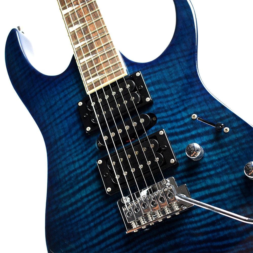 vault electric guitars bundles vault rg1 soloist premium electric guitar with gigbag, amplifier, tuner, cable, polishing cloth & ebook #color_transparent-blue