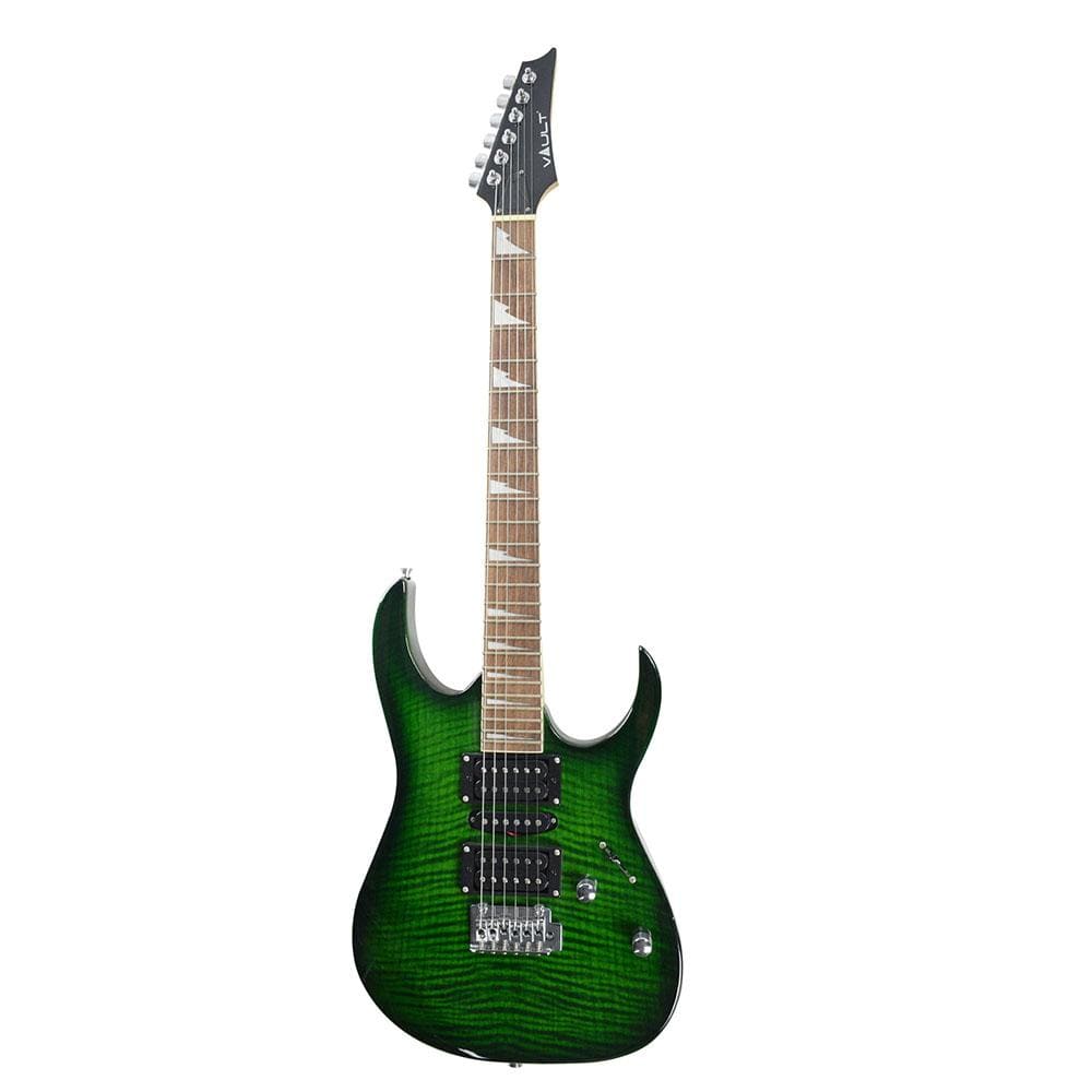 vault electric guitars bundles vault rg1 soloist premium electric guitar with gigbag, amplifier, tuner, cable, polishing cloth & ebook #color_transparent-green-burst