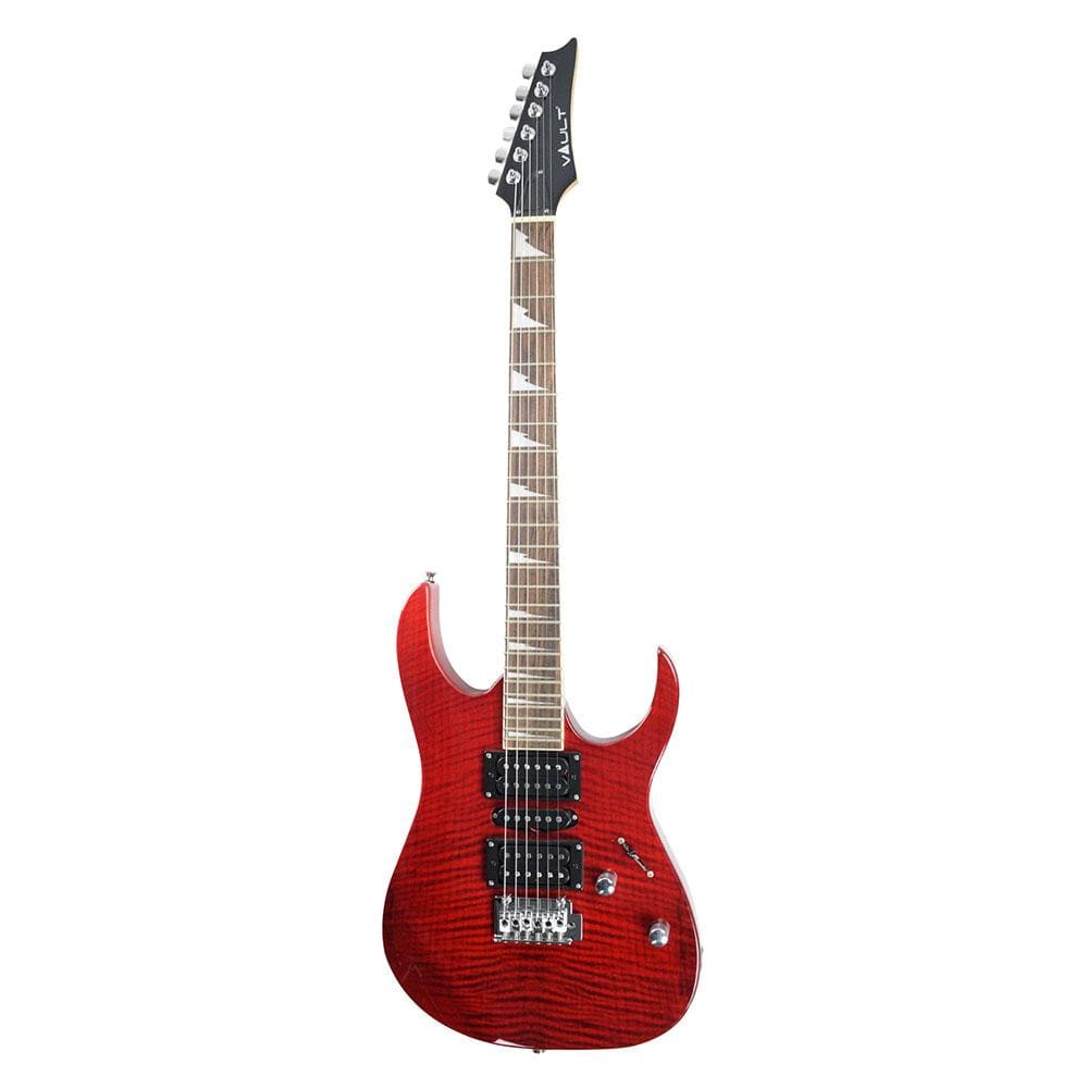 vault electric guitars bundles vault rg1 soloist premium electric guitar with gigbag, amplifier, tuner, cable, polishing cloth & ebook #color_transparent-red