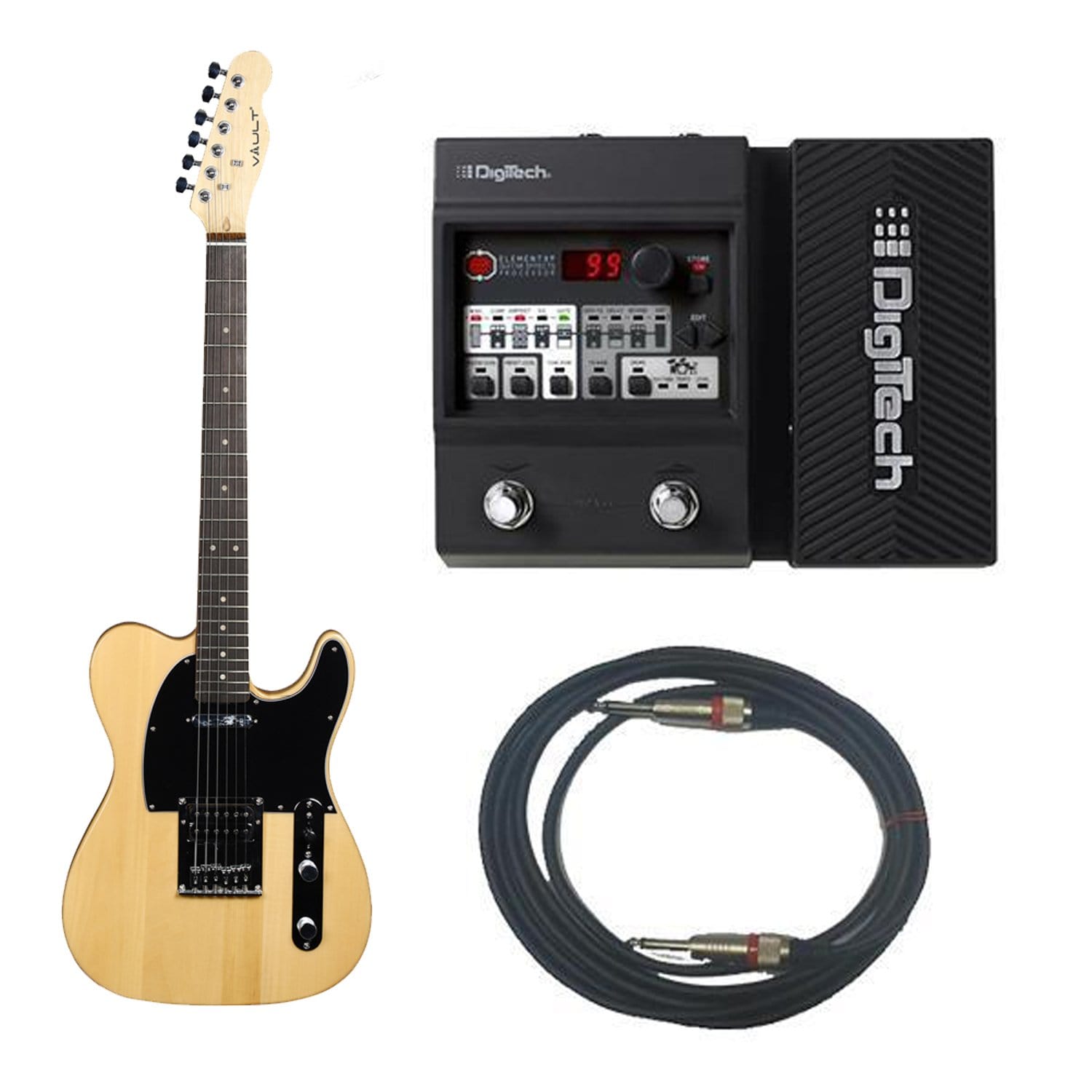 vault electric guitars bundles vault tl1 basic electric guitar with digitech element xp elmtxpv-01 guitar processor bundle - natural