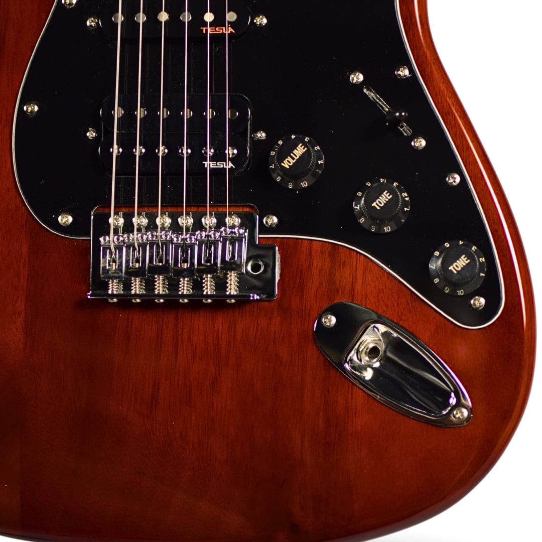 vault electric guitars high gloss mahogany vault performer pro st 6 string electric guitar with gigbag - high gloss mahogany