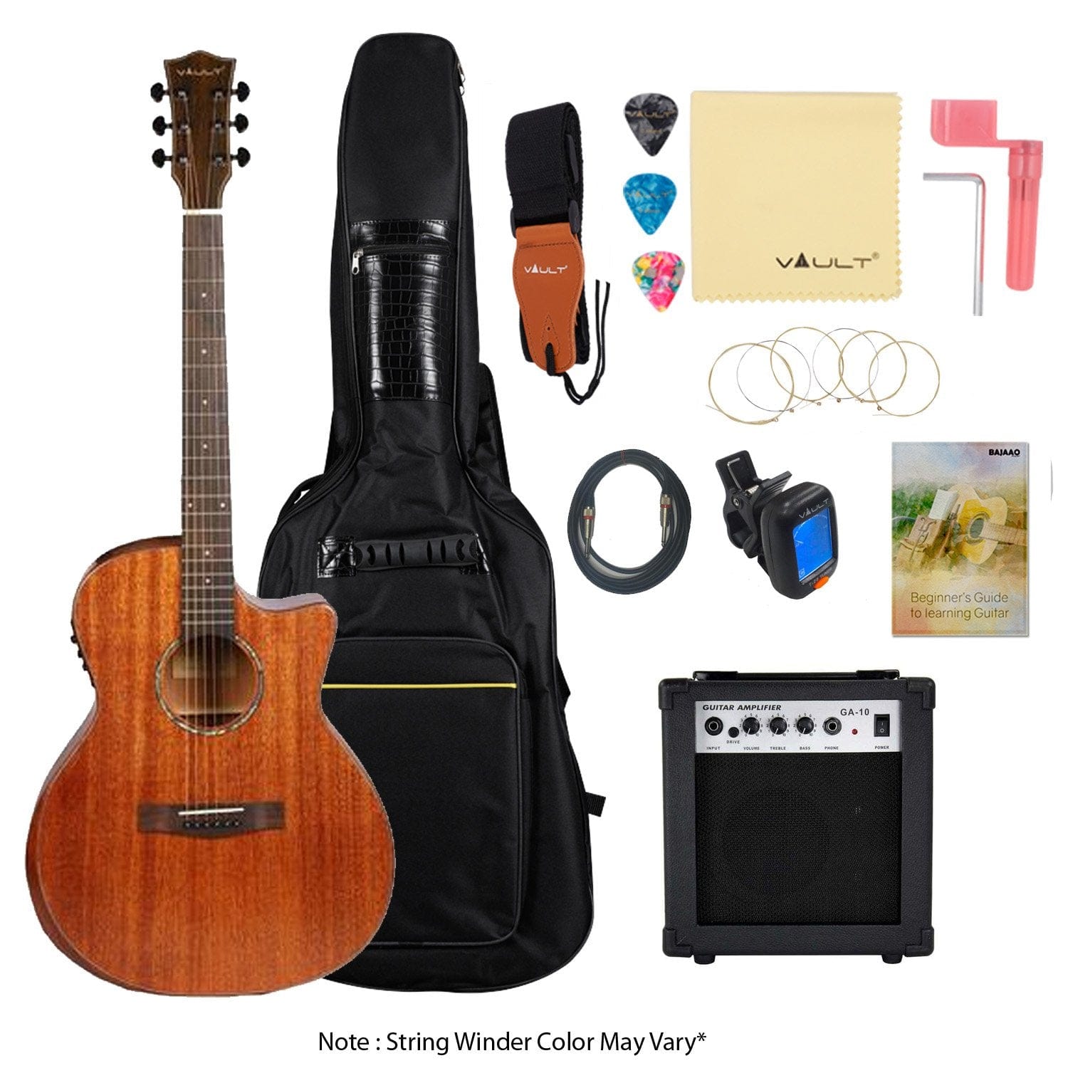 vault electro acoustic guitar bundles vault s360t-sk 41 inch premium cutaway electro acoustic guitar pack with amplifier,cable & tuner